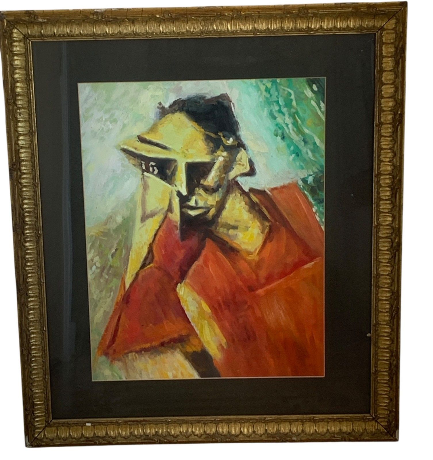 Antique Cubist Oil Painting Portrait After Lyonel Feininger Expressionist, Gilt photo for sale