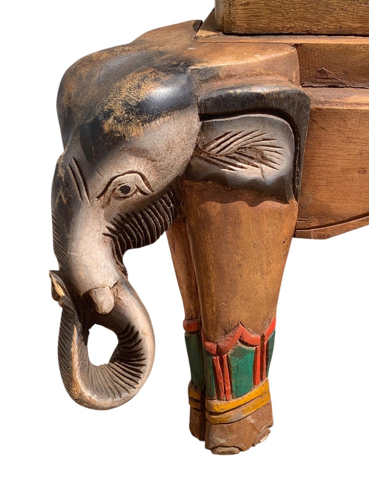 Vintage Indian Carved Elephant Coffee Table Low Stool Plant Stand Wooden photo vintage