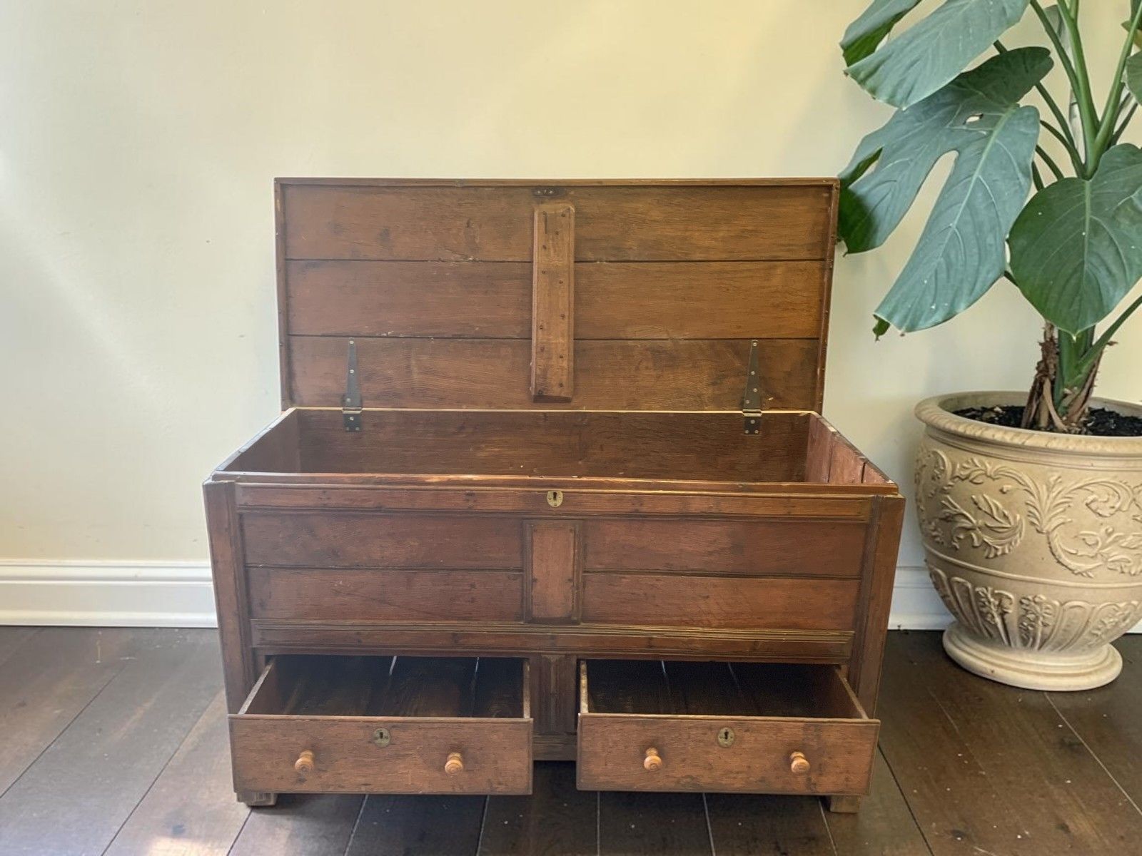 Antique Georgian Oak Mule Chest Blanket Box Drawers Coffee Table Trunk C.1800 photo Furniture