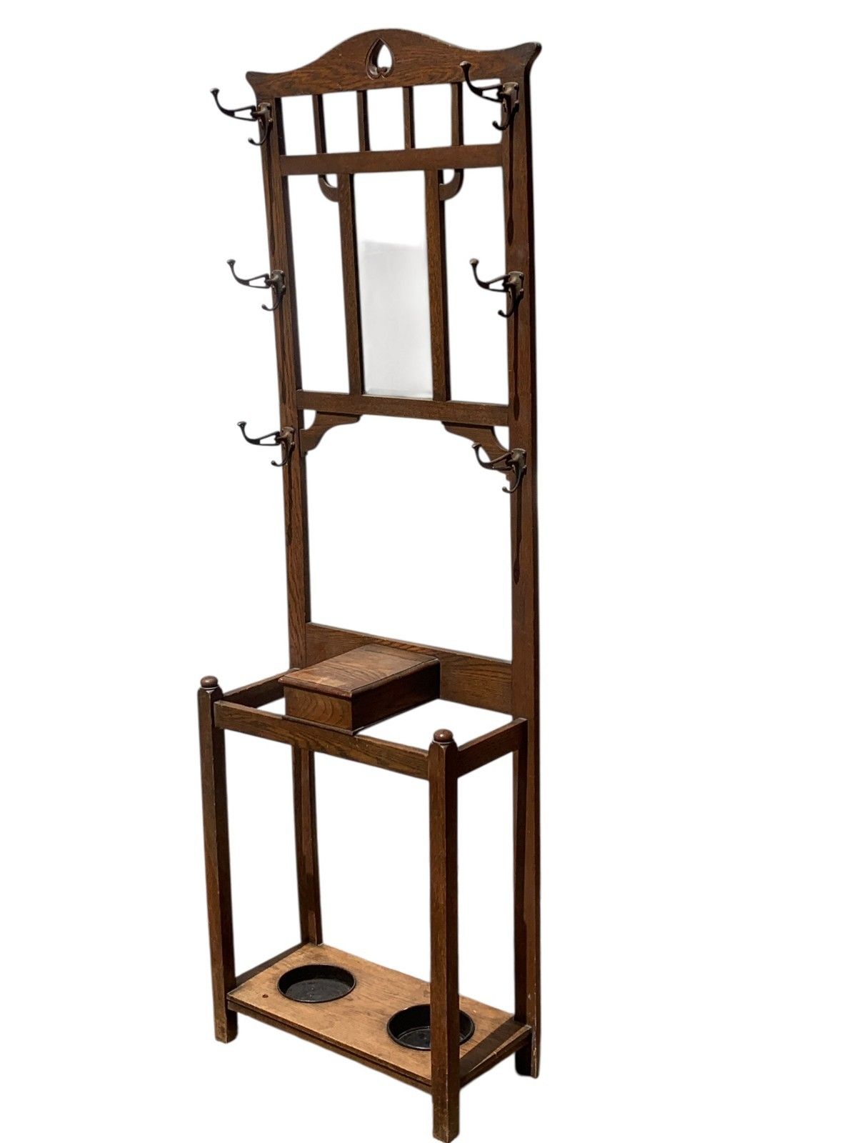 photo furniture Antique Arts & Crafts Tall Oak Hall Stand Edwardian Umbrella Coat Rack  C.1900