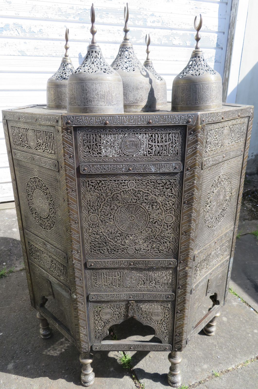 Huge Cairoware Silver & Gold Inlaid Quran Stand Kursi. Orientalist Occasional Table. photo Furniture