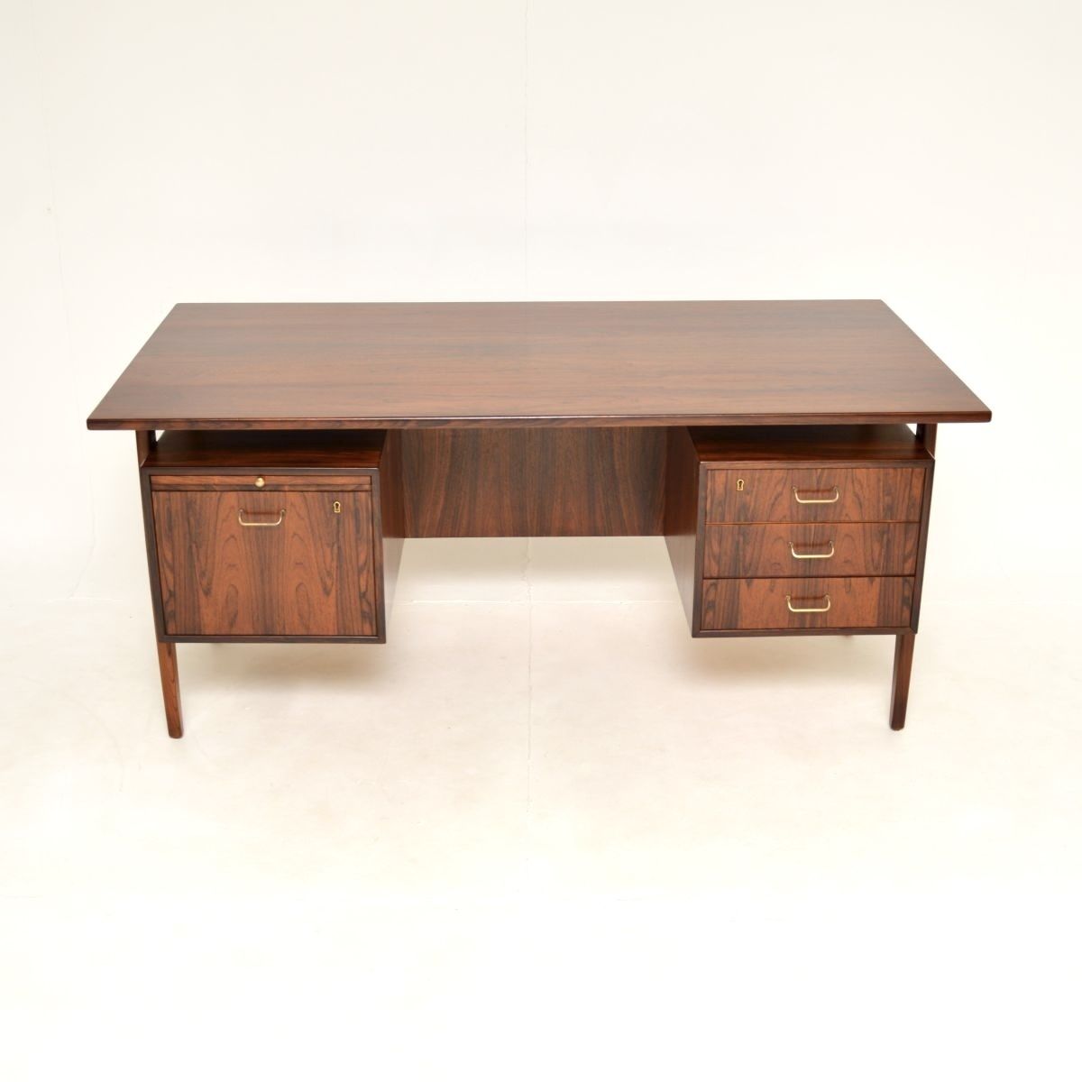 Danish Vintage Midcentury Rosewood And Brass Desk photo furniture