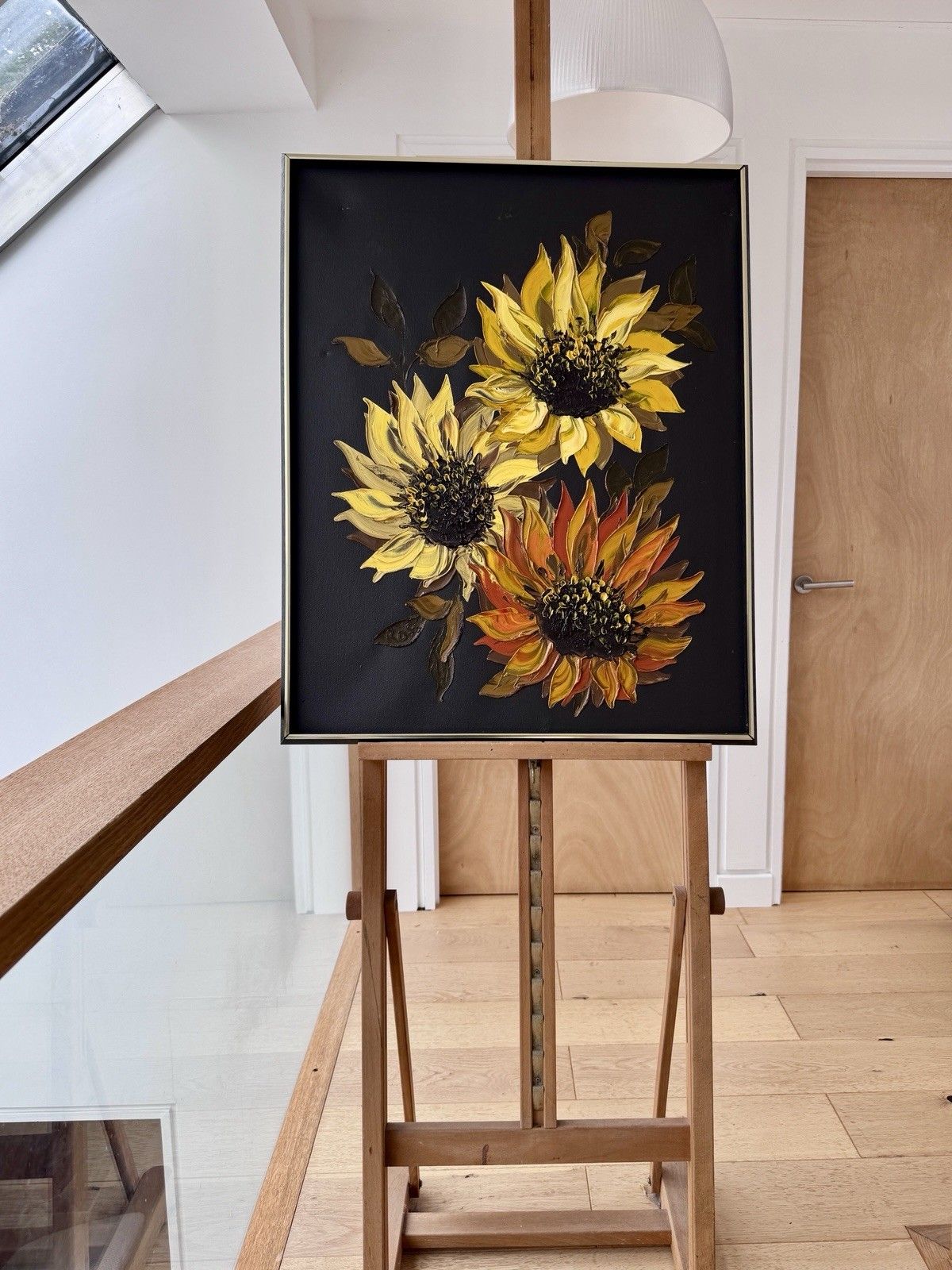 Late 20th Century Impasto Oil Painting Of Sunflowers, Signed Ross