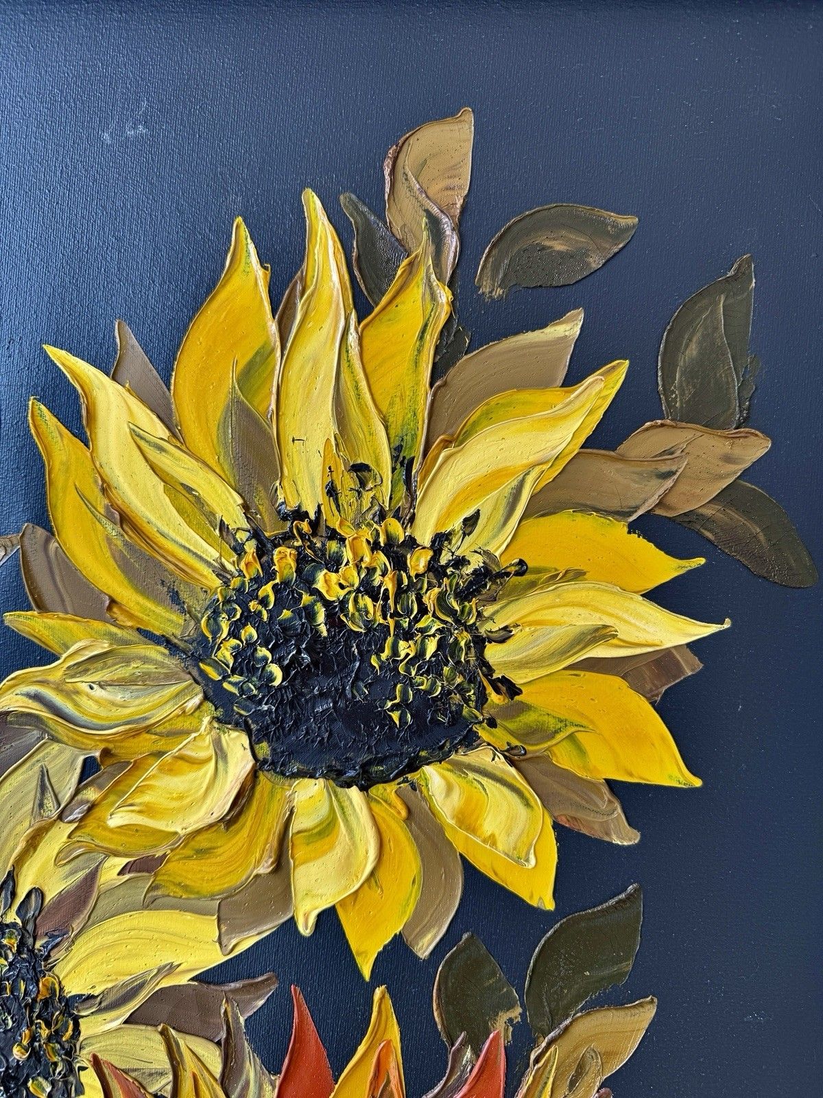 Late 20th Century Impasto Oil Painting Of Sunflowers, Signed Ross photo vinterior