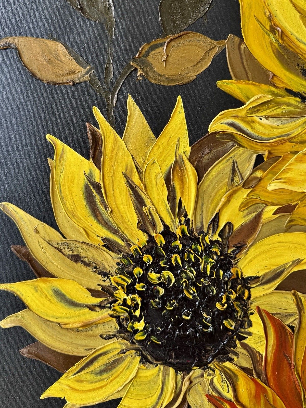 Late 20th Century Impasto Oil Painting Of Sunflowers, Signed Ross photo buy