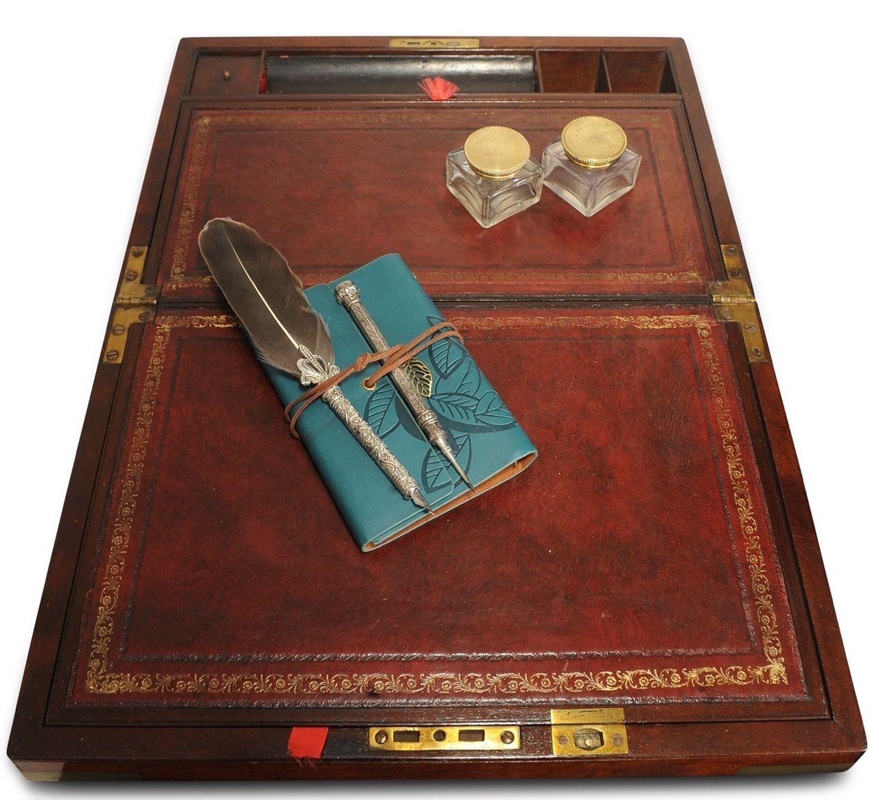 Exquisite Georgian Hand Crafted Thompson Writing Slope With Red Tooled Leather Made By Esteemed Maker Tompson Featuring Royal Warrant photo vintage