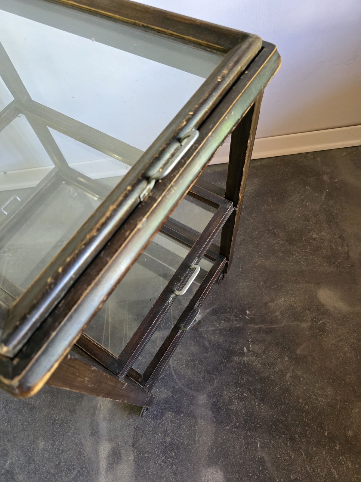30s Art Deco Bar Cart / Serving Trolley With Removable Glass Trays photo vintage