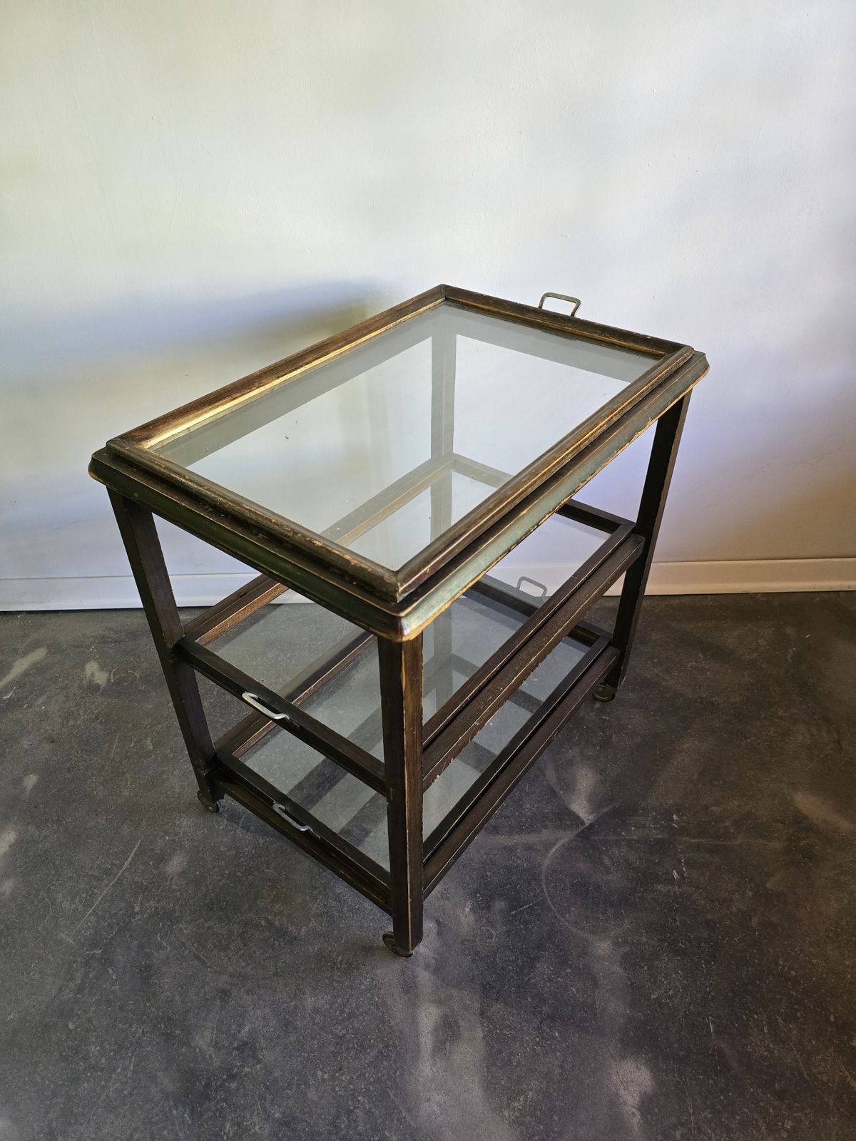 Furniture 30s Art Deco Bar Cart / Serving Trolley With Removable Glass Trays photo