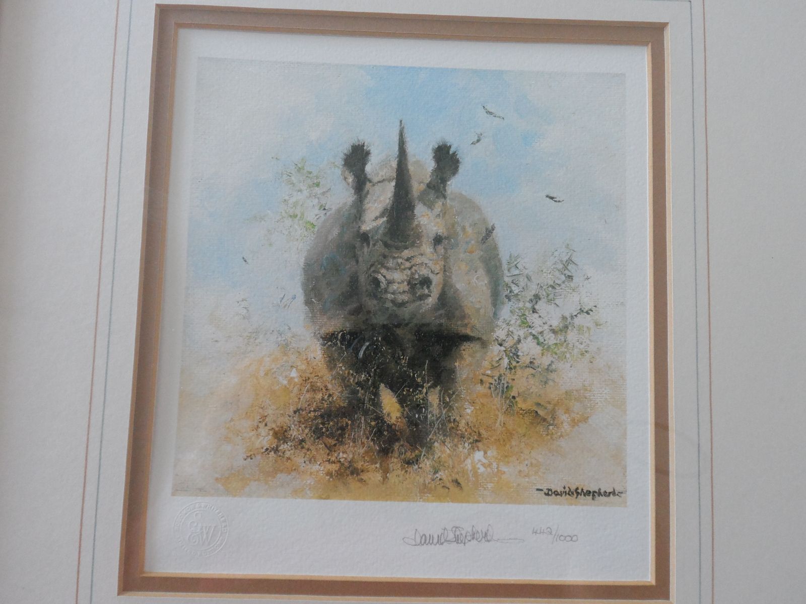 David Shepherd Signed Limited Edition 442/1000 Print = Black Rhino    The Cameo Collection photo vintage