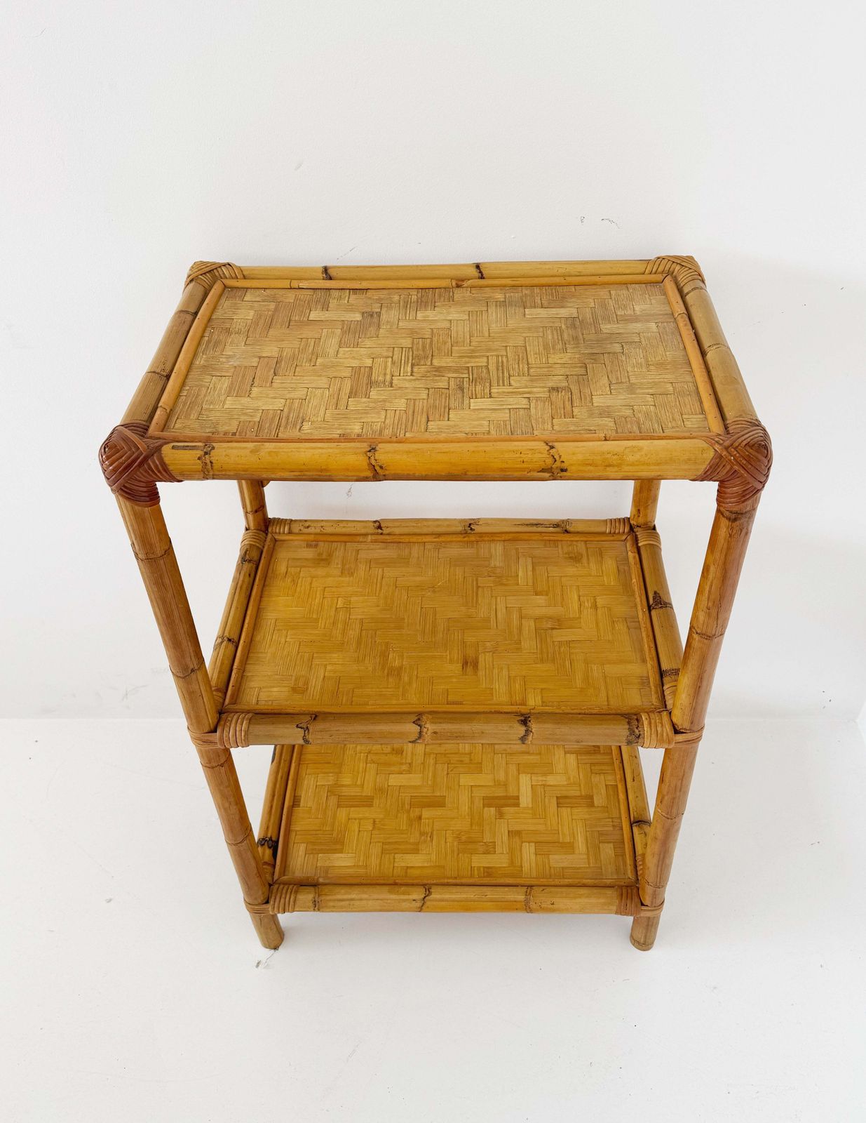 1970s Bamboo Bookcase With Three Shelves And Woven Details photo furniture