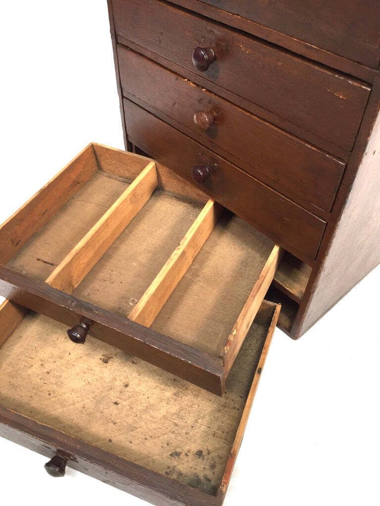 Antique Tabletop Wooden Chest Of Collectors Drawers / Storage Box / Cabinet photo furniture