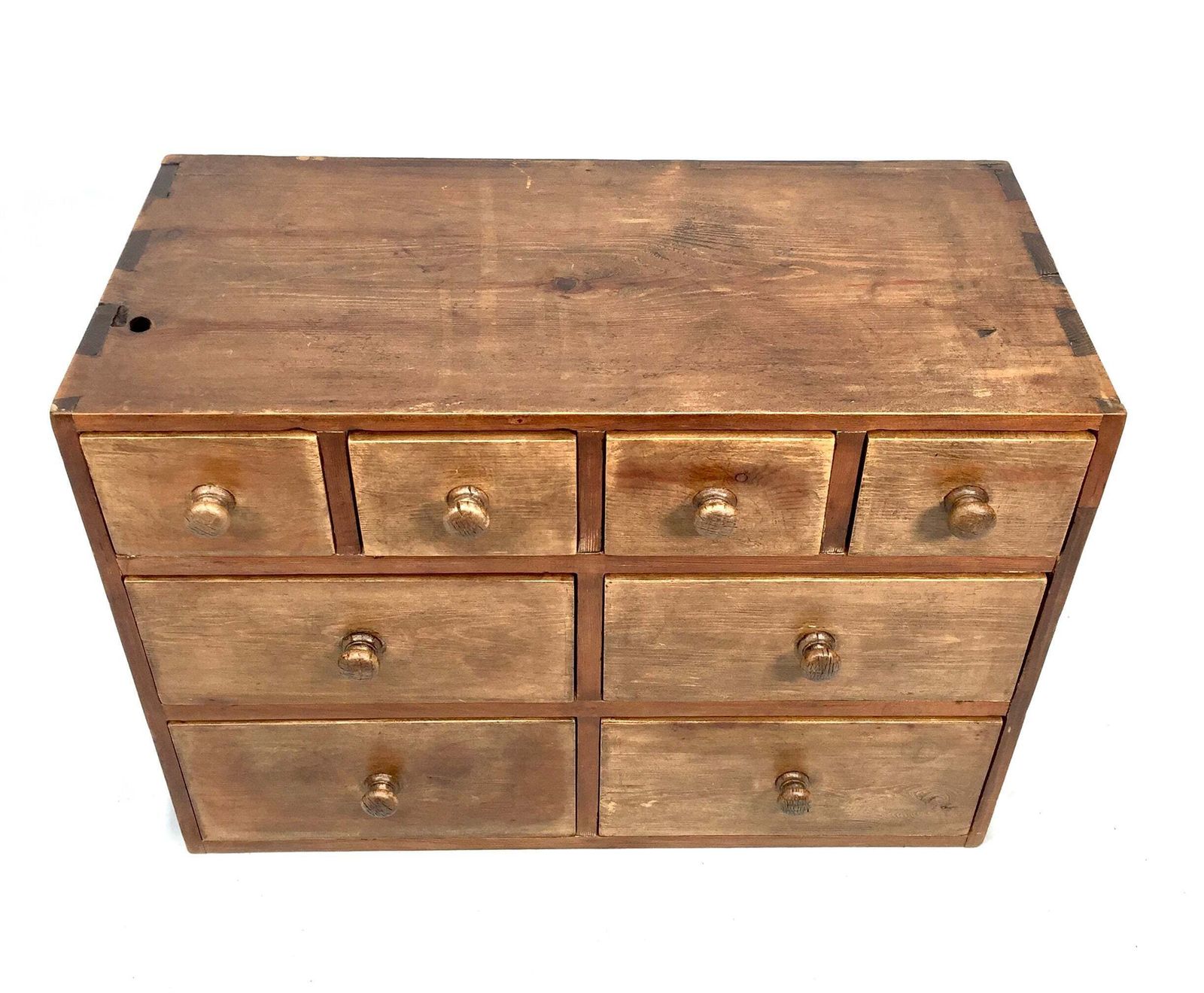 Antique Wooden Large Pine Tabletop Apothecary / Seed Merchant Drawers / Cabinet photo Furniture