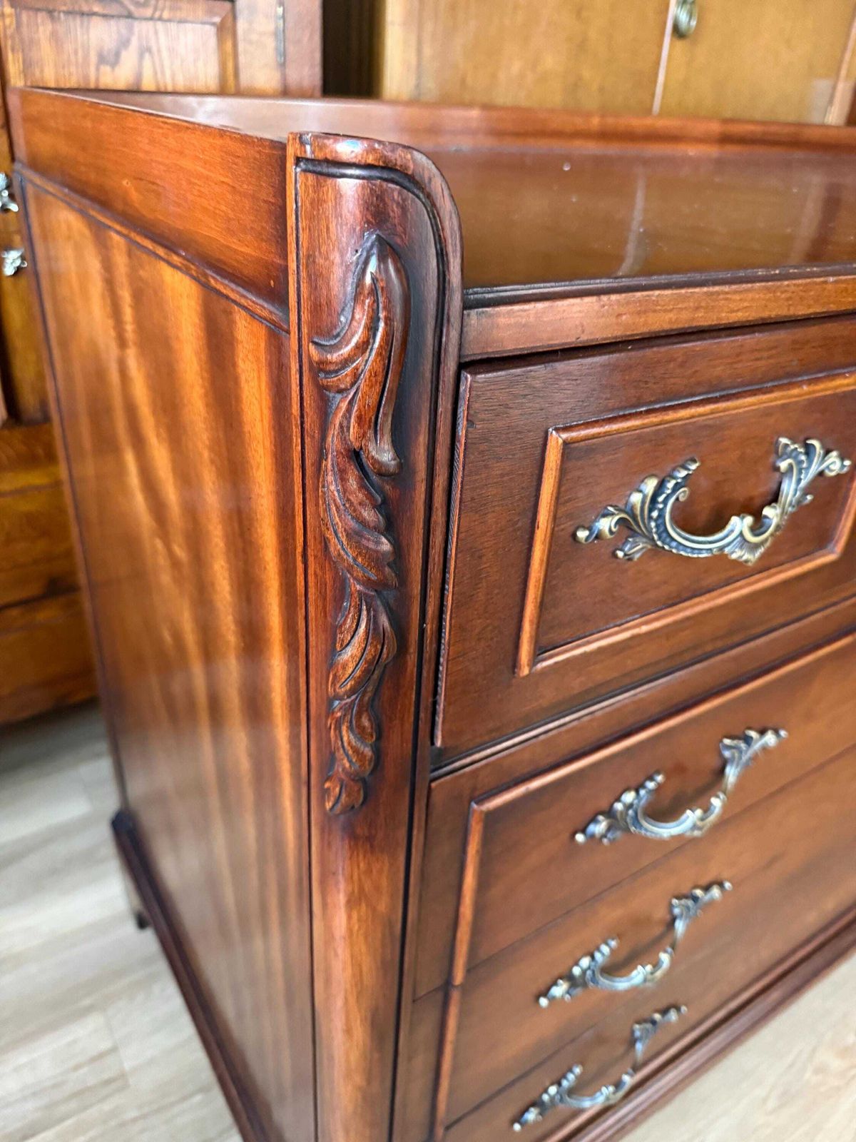 French Mahogany Chest Of Drawers – Large Vintage Statement Chest With Brass Handles photo buy
