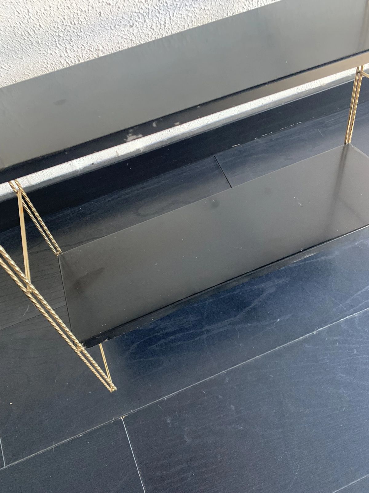 Vintage 1960s String Wall Shelf, Black And Gold   60 X 48 Cm photo 139.0