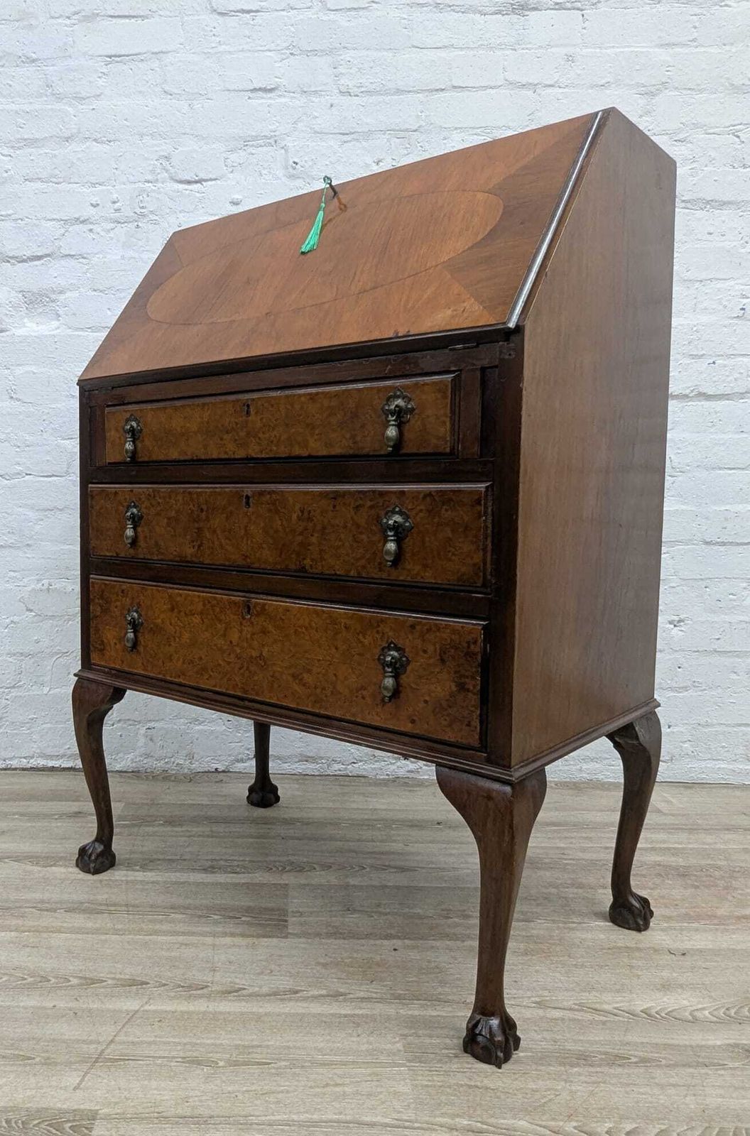 Early 20th Century Queen Anne Style Walnut Writing Bureau