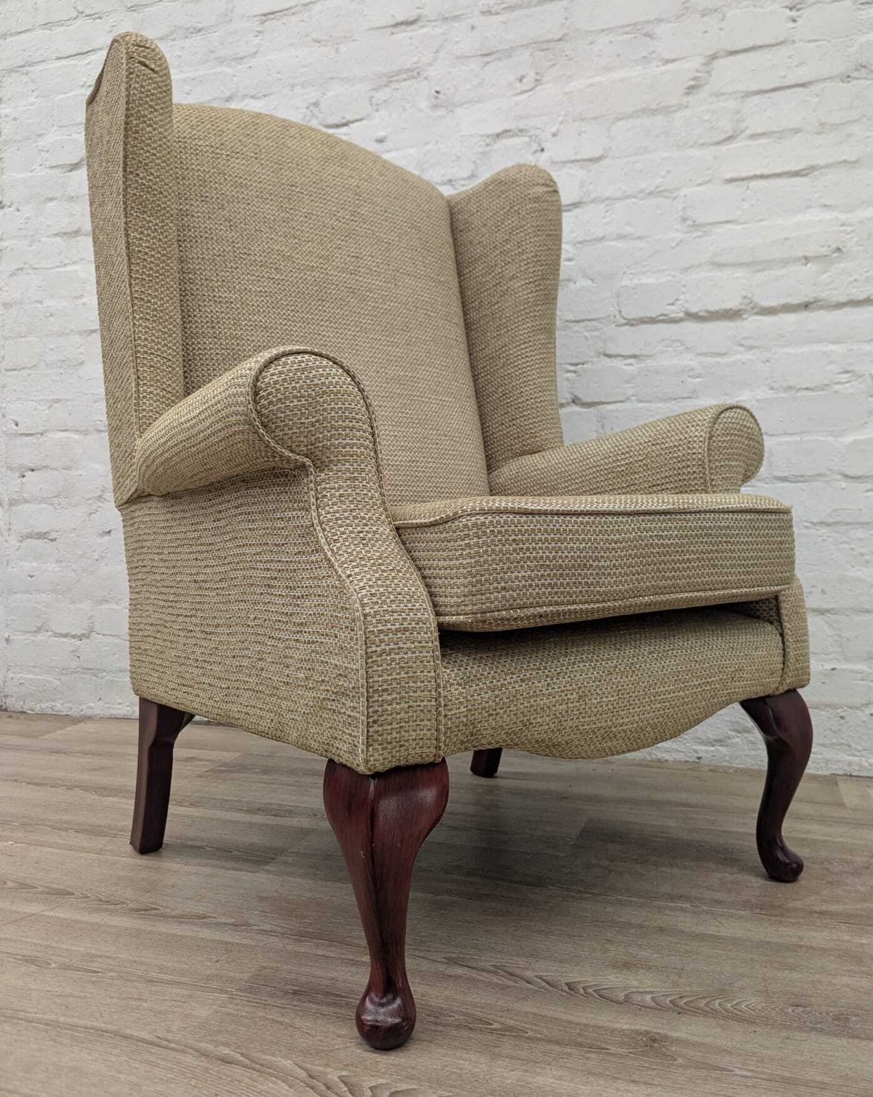 Contemporary Wing Back Armchair With Footstool Lime Green Weave photo Furniture