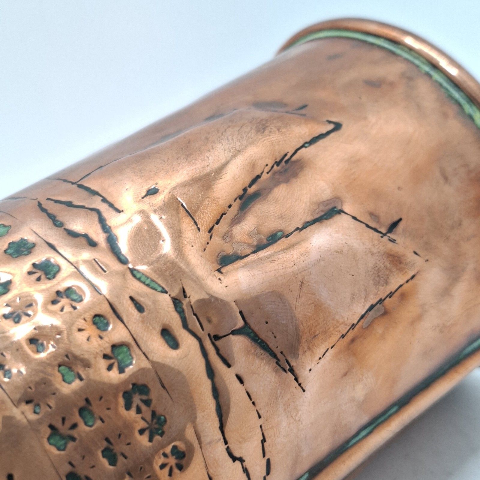 photo furniture Newlyn Copper Vase Arts And Crafts Repousse Fish Boats Lighthouse Antique