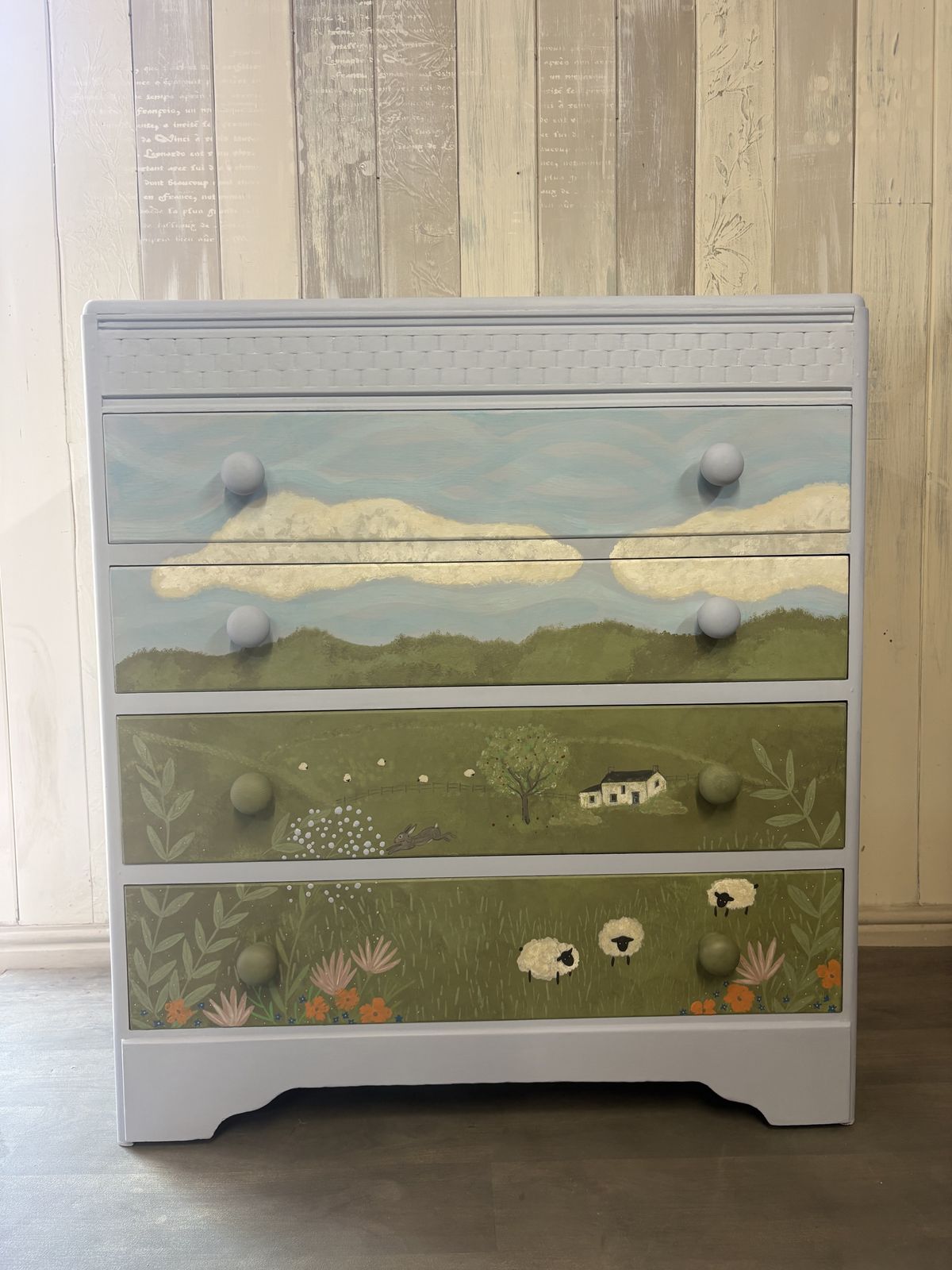 Hand Painted Landscape Vintage Chest Of Drawers photo furniture