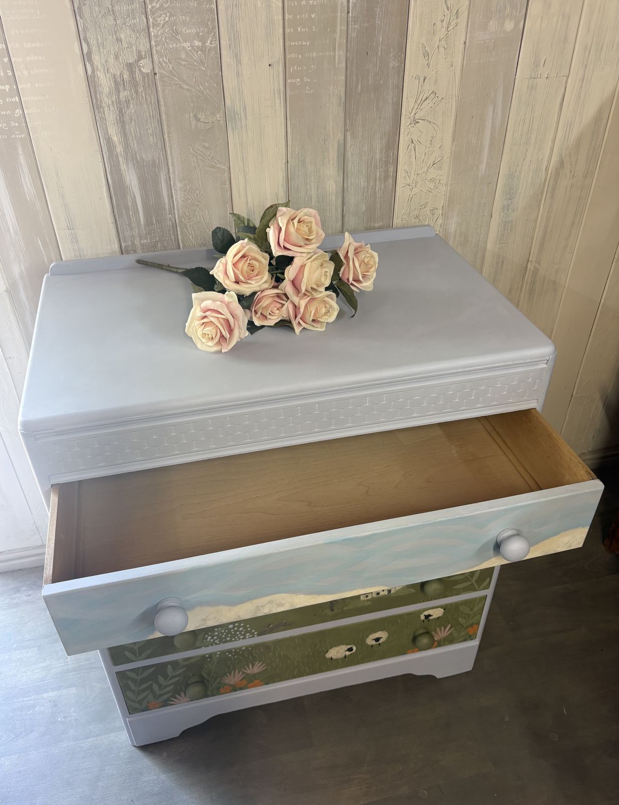 photo furniture Hand Painted Landscape Vintage Chest Of Drawers