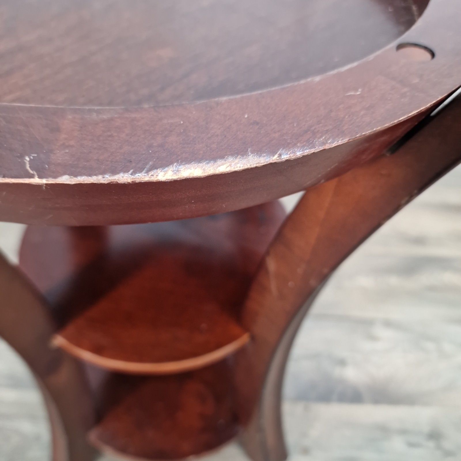 Vintage Round Side Table Mahogany Effect Tiered Occasional Plant Stand Retro photo vinterior