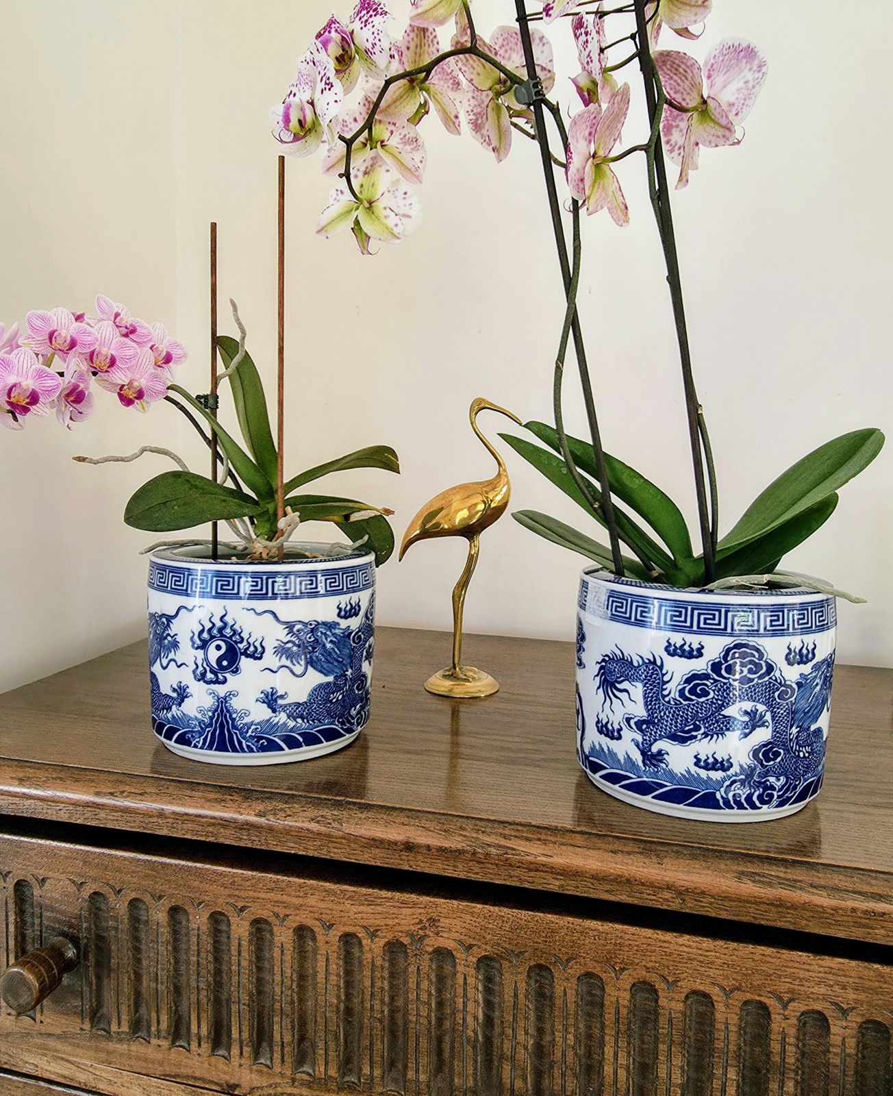 Pair Of Blue & White Bat Trang Vietnamese Dragon Plant Pots