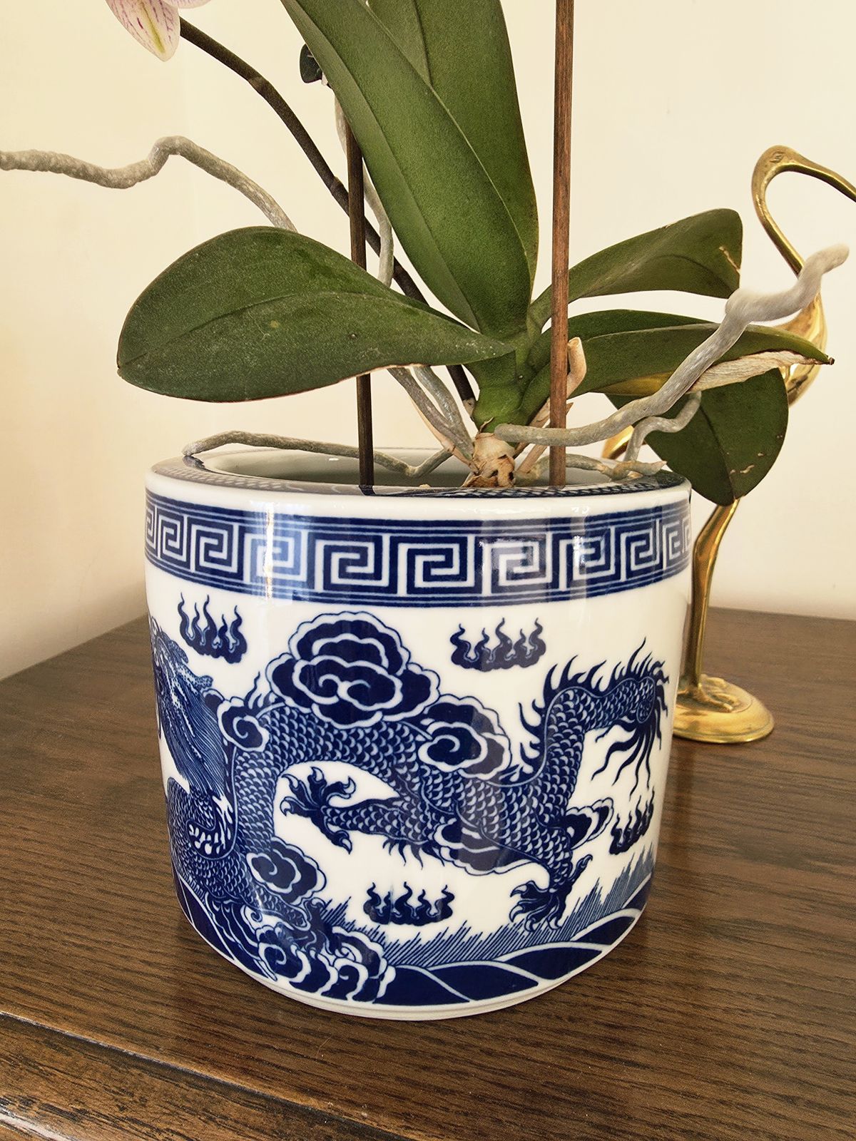 Pair Of Blue & White Bat Trang Vietnamese Dragon Plant Pots photo for sale