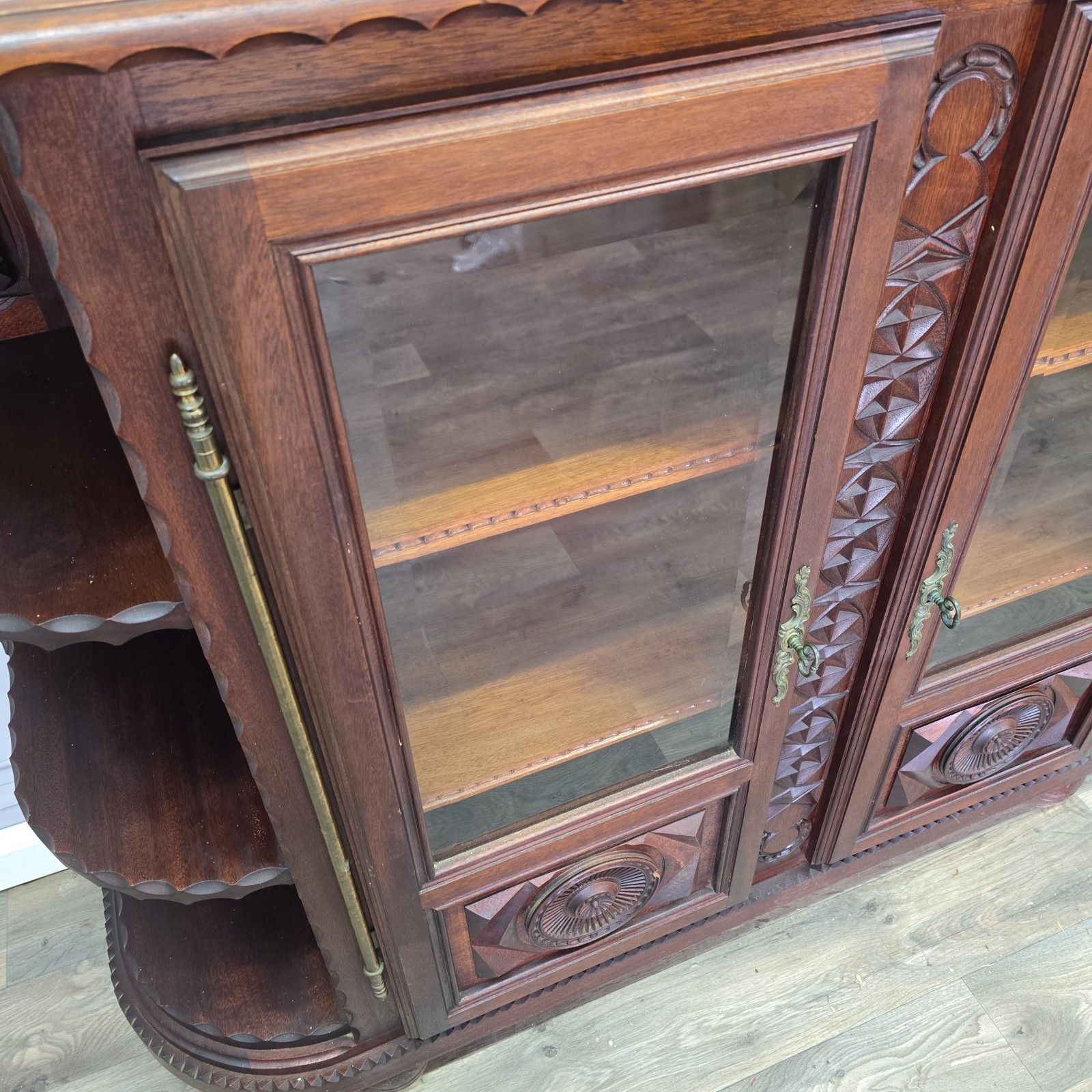 Vintage French Display Cabinet Carved Solid Walnut Henri II Antique Revival Wood photo vintage