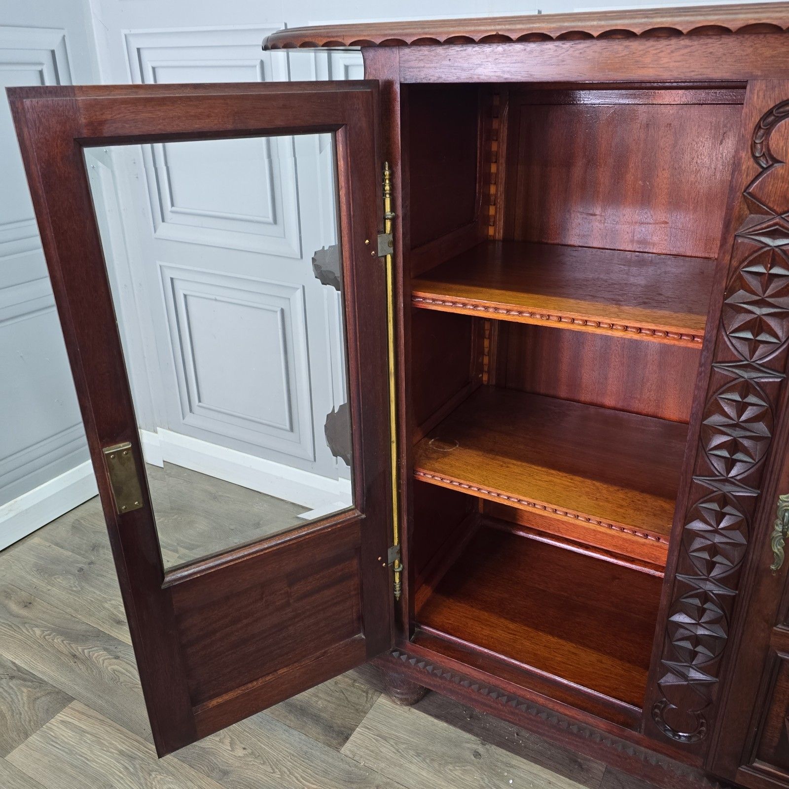 photo buy Vintage French Display Cabinet Carved Solid Walnut Henri II Antique Revival Wood