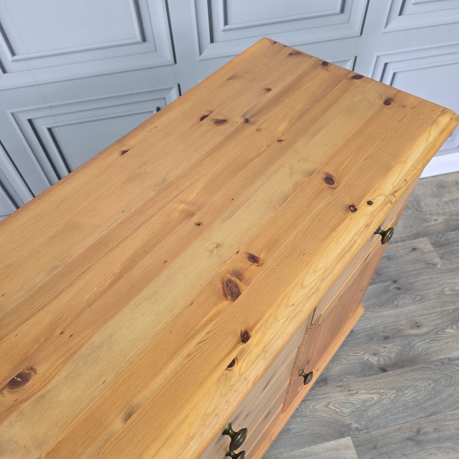 Vintage Pine Sideboard Cupboard Drawers Country Style Wooden Retro Kitchen Unit photo Furniture