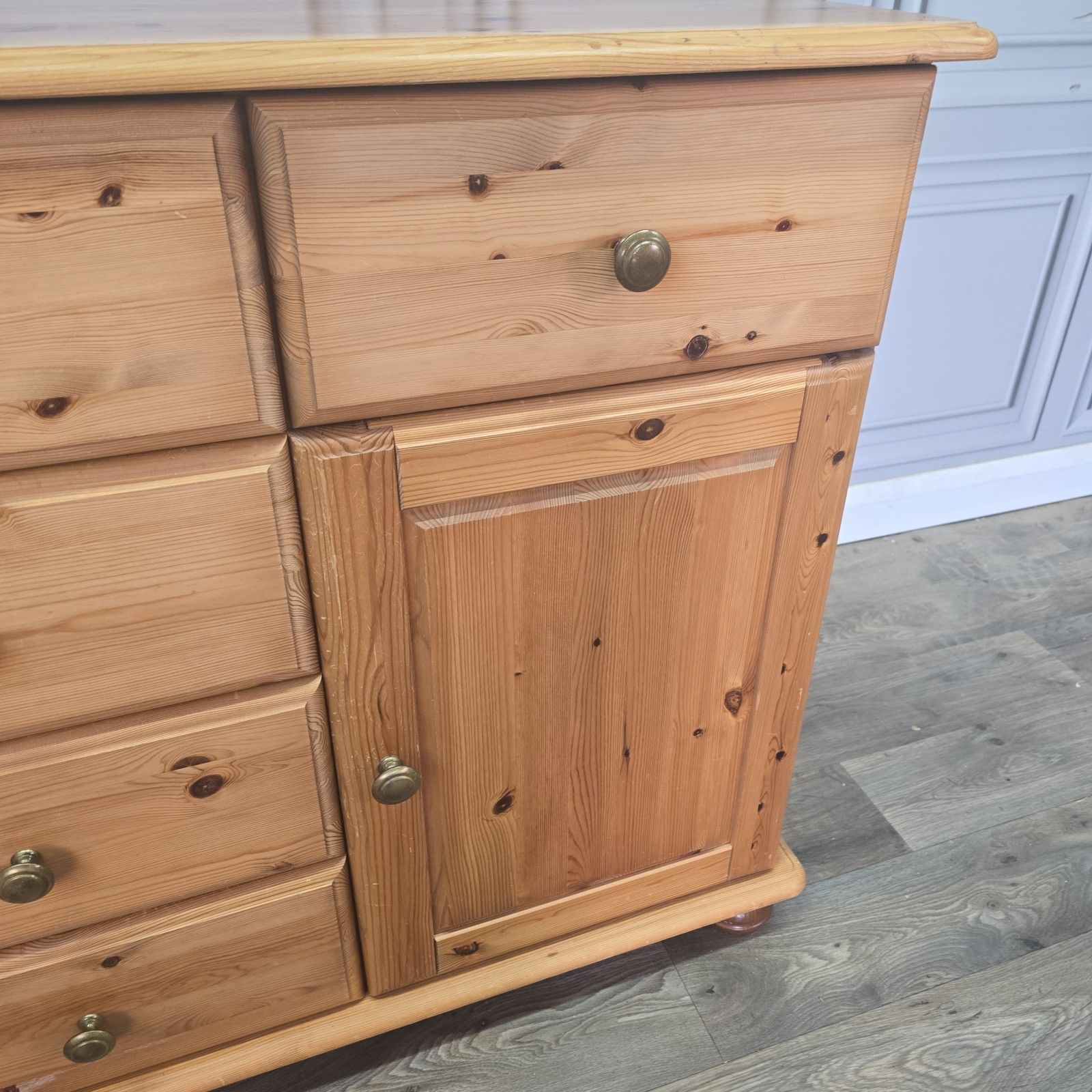 photo for sale Vintage Pine Sideboard Cupboard Drawers Country Style Wooden Retro Kitchen Unit