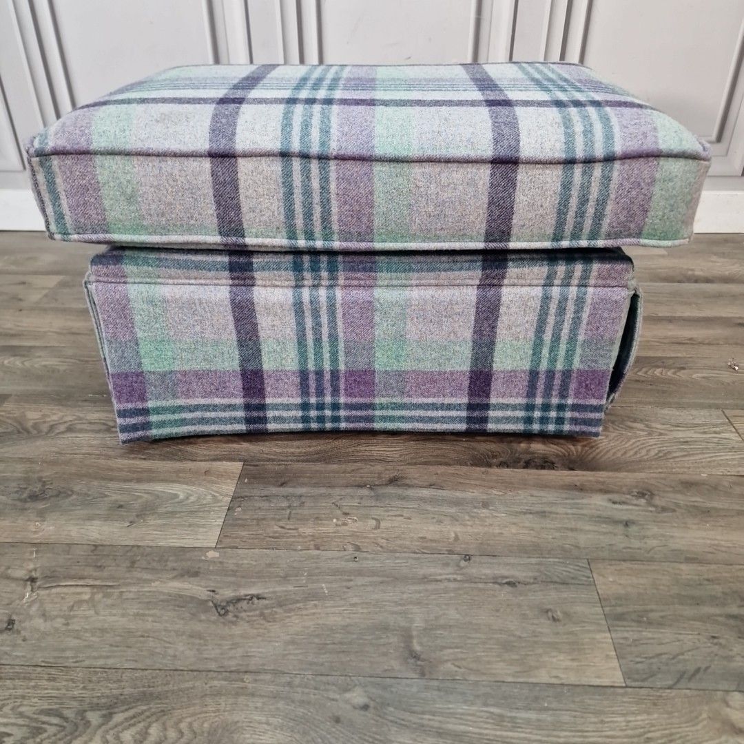 photo buy Vintage Tartan Foot Stool Upholstered Ottoman Pouffe Country House Style Retro