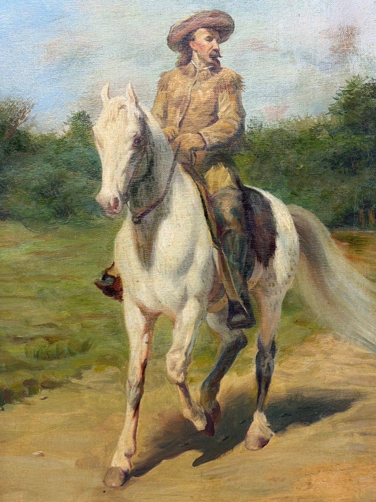 Oil Painting Portrait Of Wild West Buffalo Bill On Grey Horseback After Rosa Bonheur photo furniture
