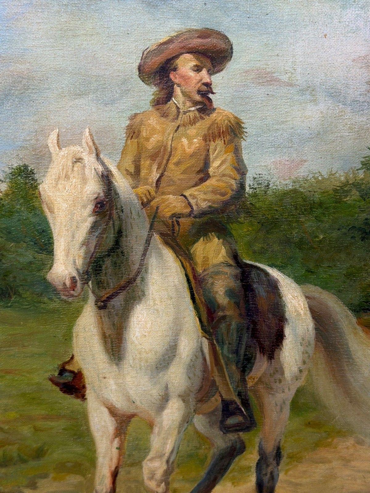 Oil Painting Portrait Of Wild West Buffalo Bill On Grey Horseback After Rosa Bonheur photo for sale