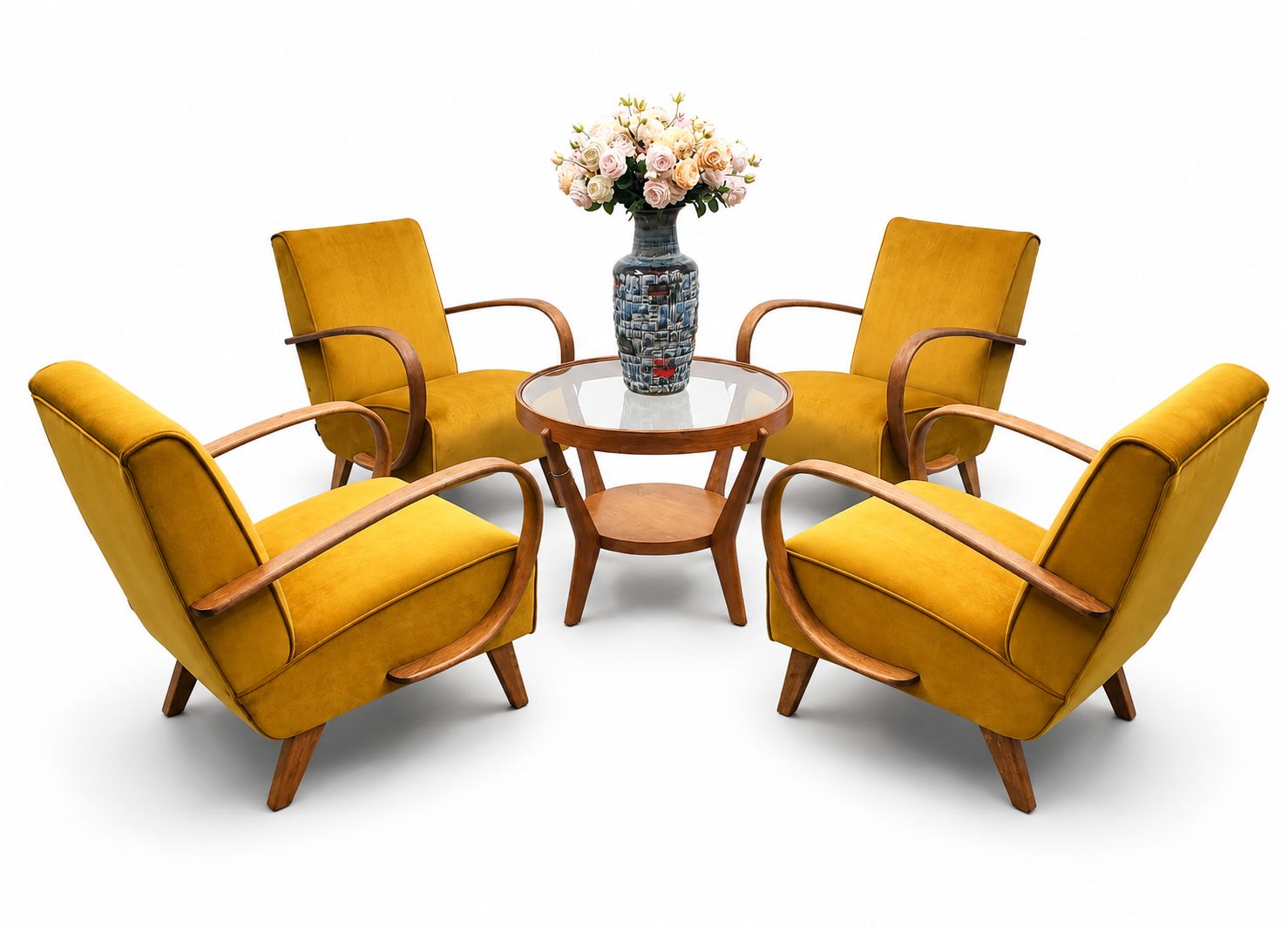 1930 Jindrich Halabala Bentwood Armchair In Goldenrod Velvet photo for sale