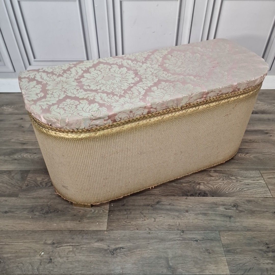 Vintage Lidded Ottoman Storage Trunk Upholstered Linen Style Blanket Box Retro photo furniture
