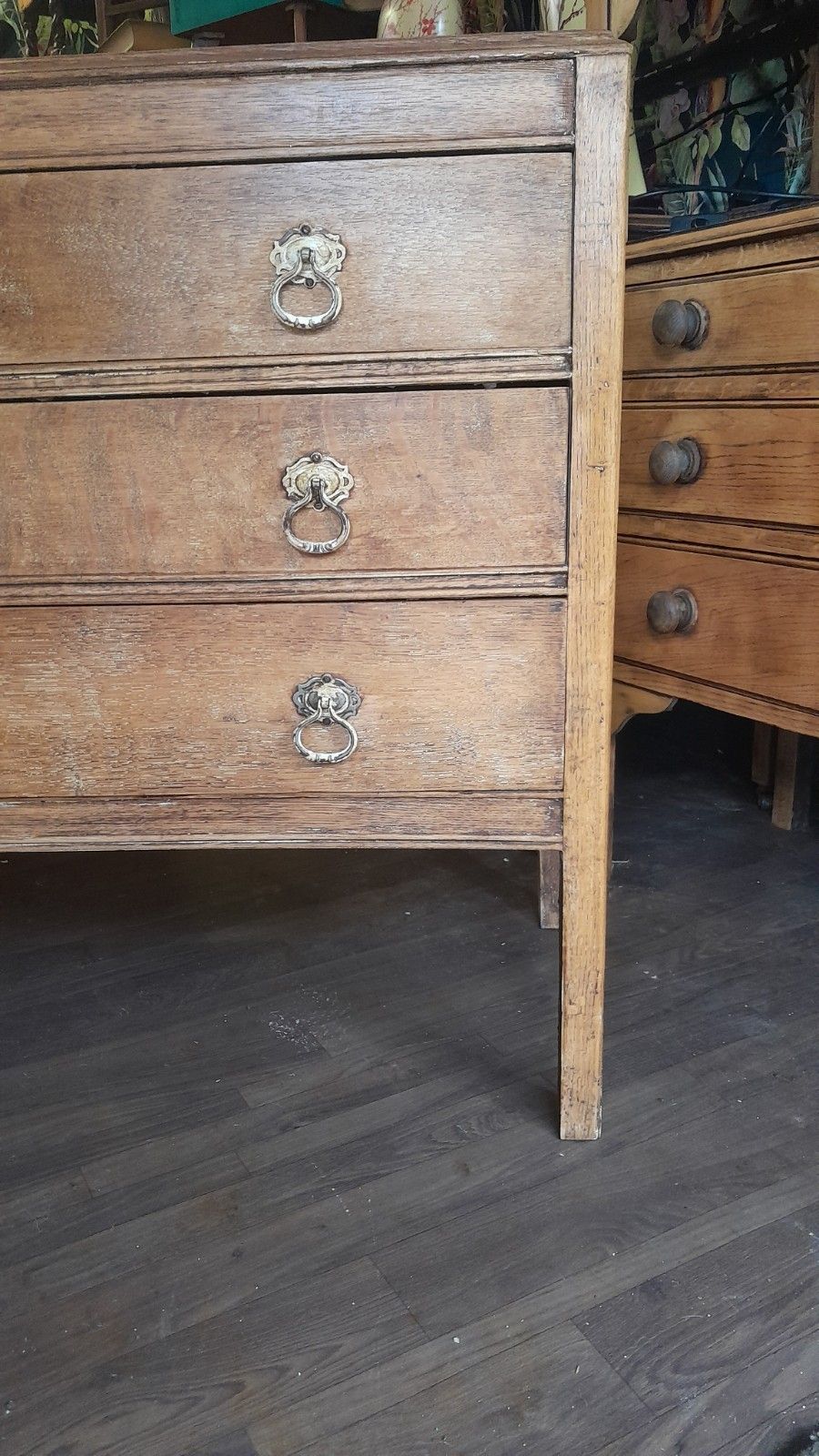 Vintage Solid Light Oak Chest Of 3 Graduated Drawers, Washstand photo furniture