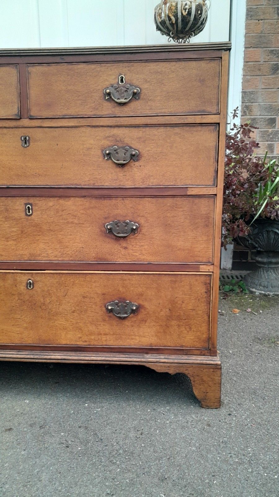 Antique Georgian Solid Oak Chest Of 5 Drawers With Original Handles photo furniture