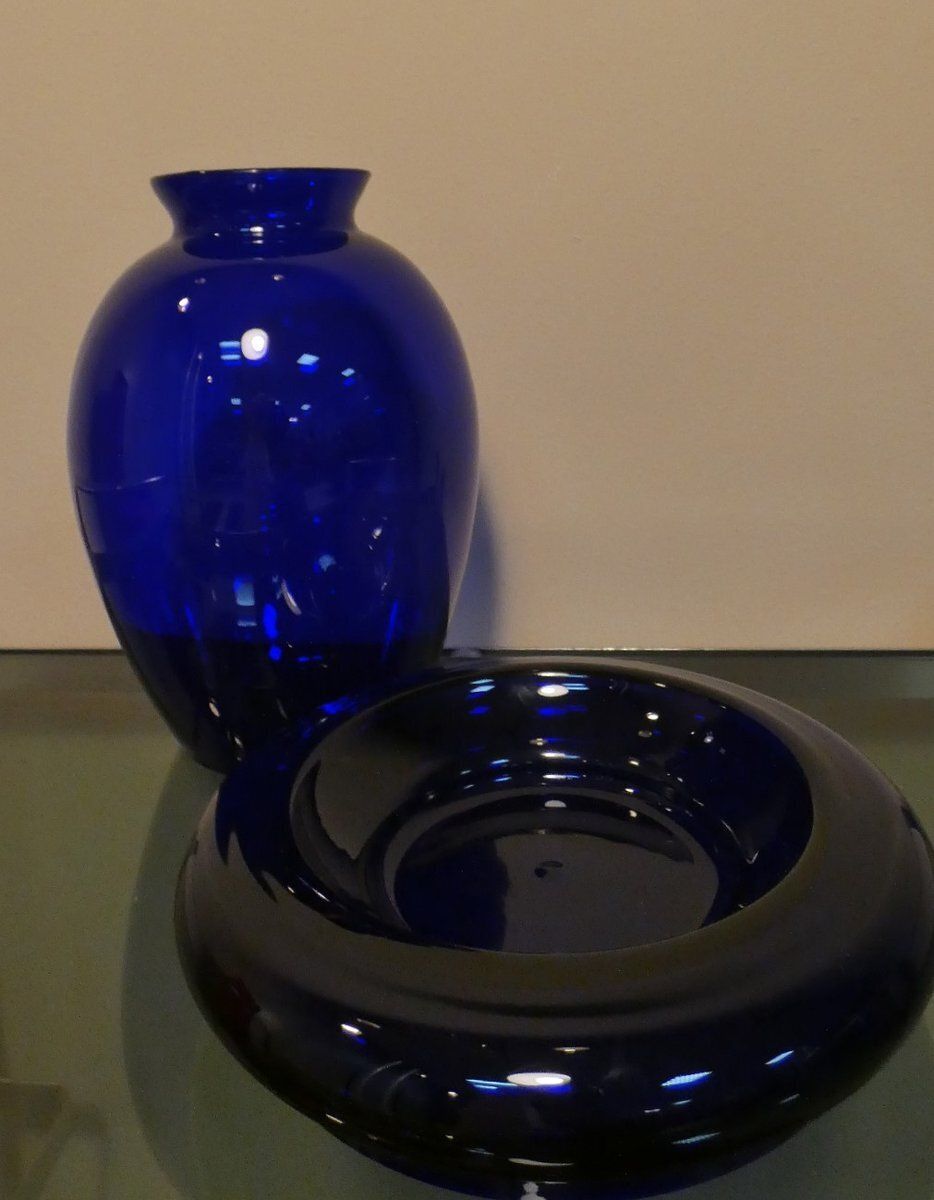 photo for sale Cobalt Blue Vase And Ashtray By Carlo Moretti, 1990s, Set Of 2