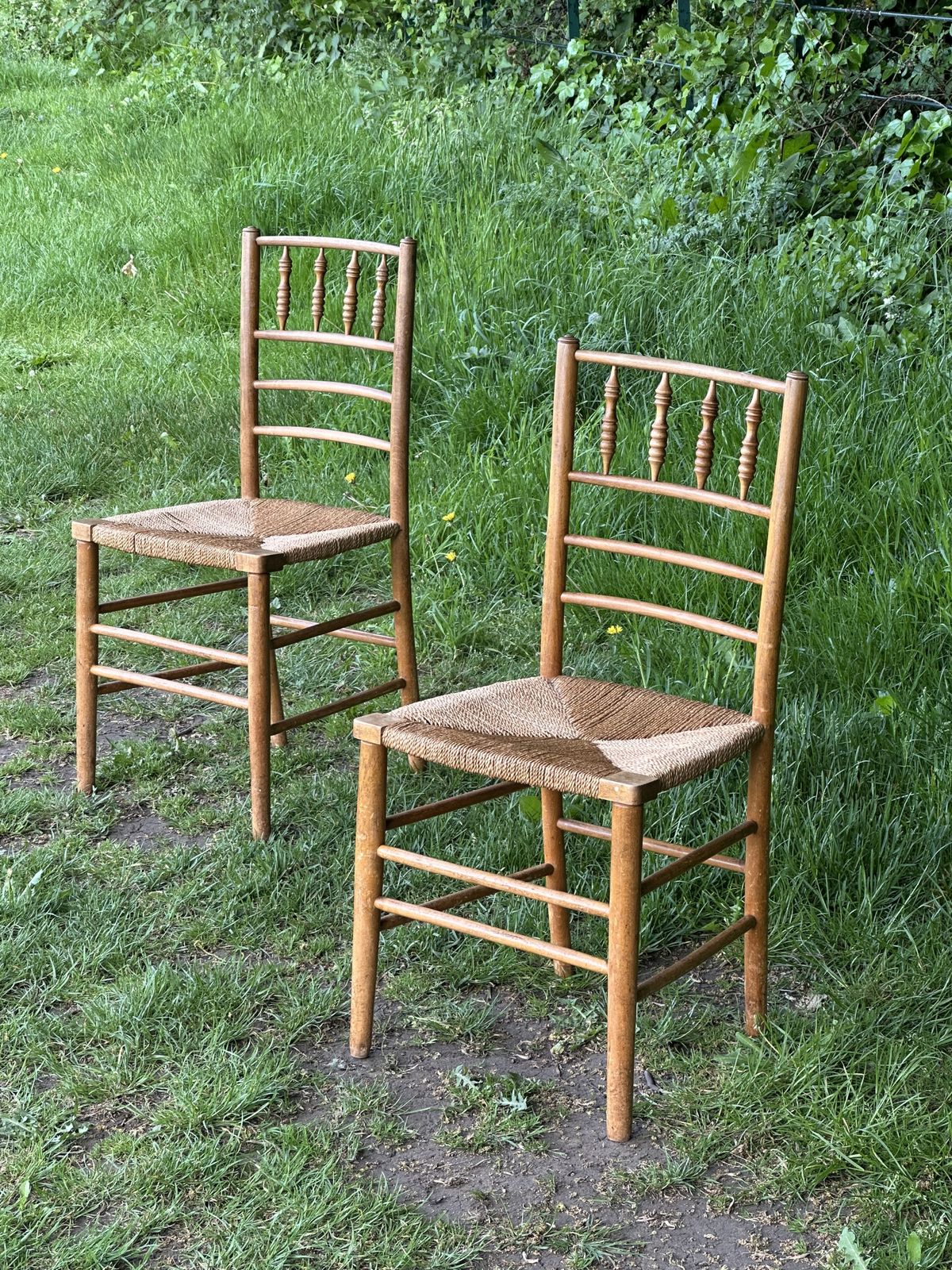 A Pair Of 19th Century Beech And Ash Sussex Chairs, Very Likely Made For Morris & Co.