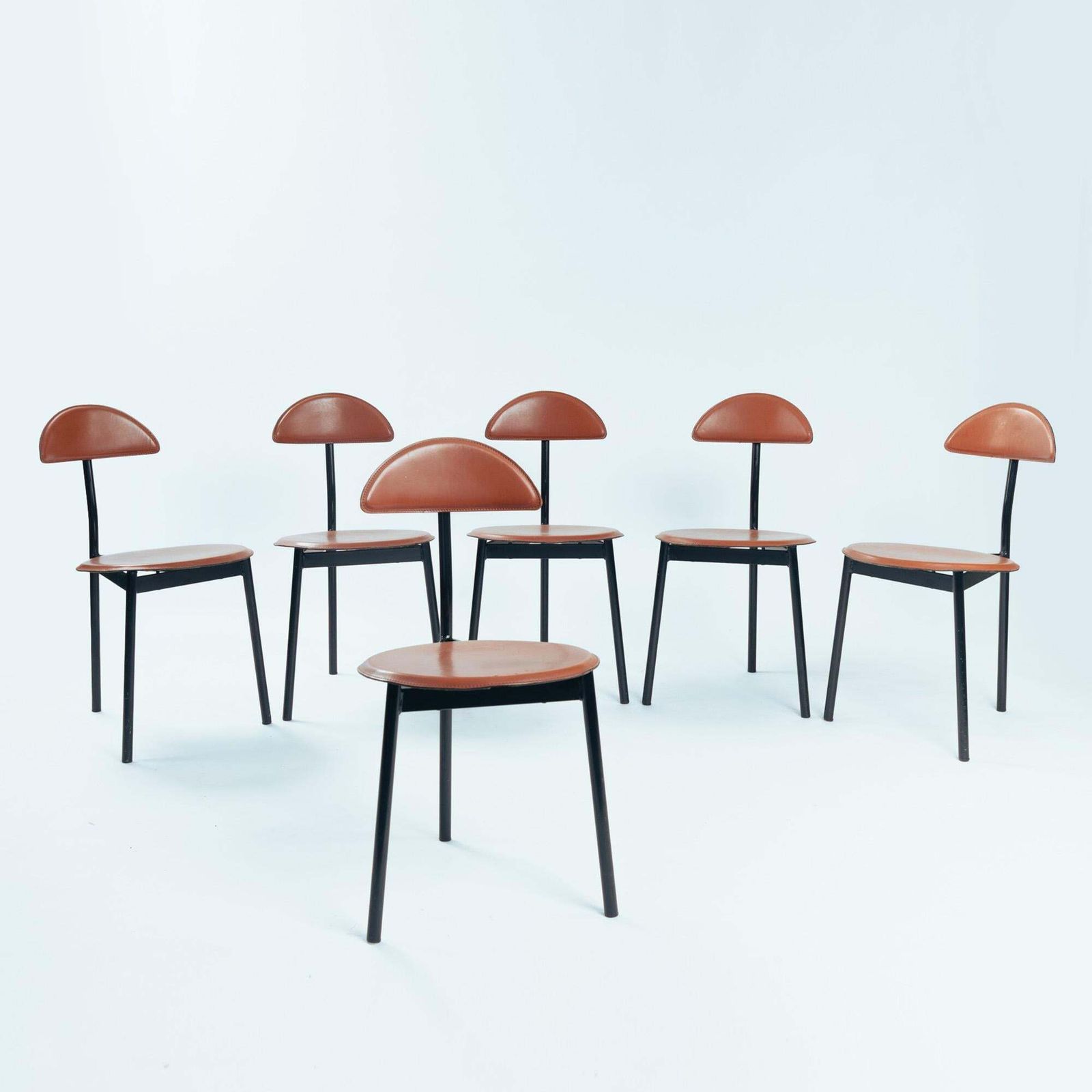 6 Linea Veam Leather Tripod Chairs, Italy 1980s photo for sale