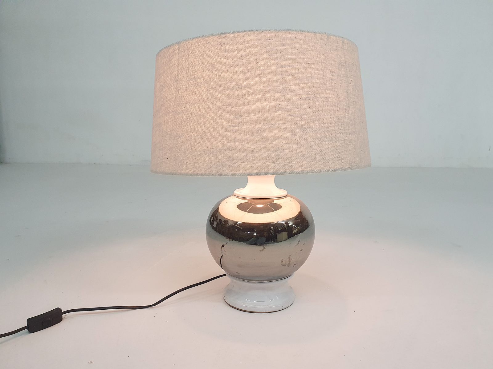 White And Silver Ceramic Table Light Attrb. To Bitossi, Italy 1970's photo furniture