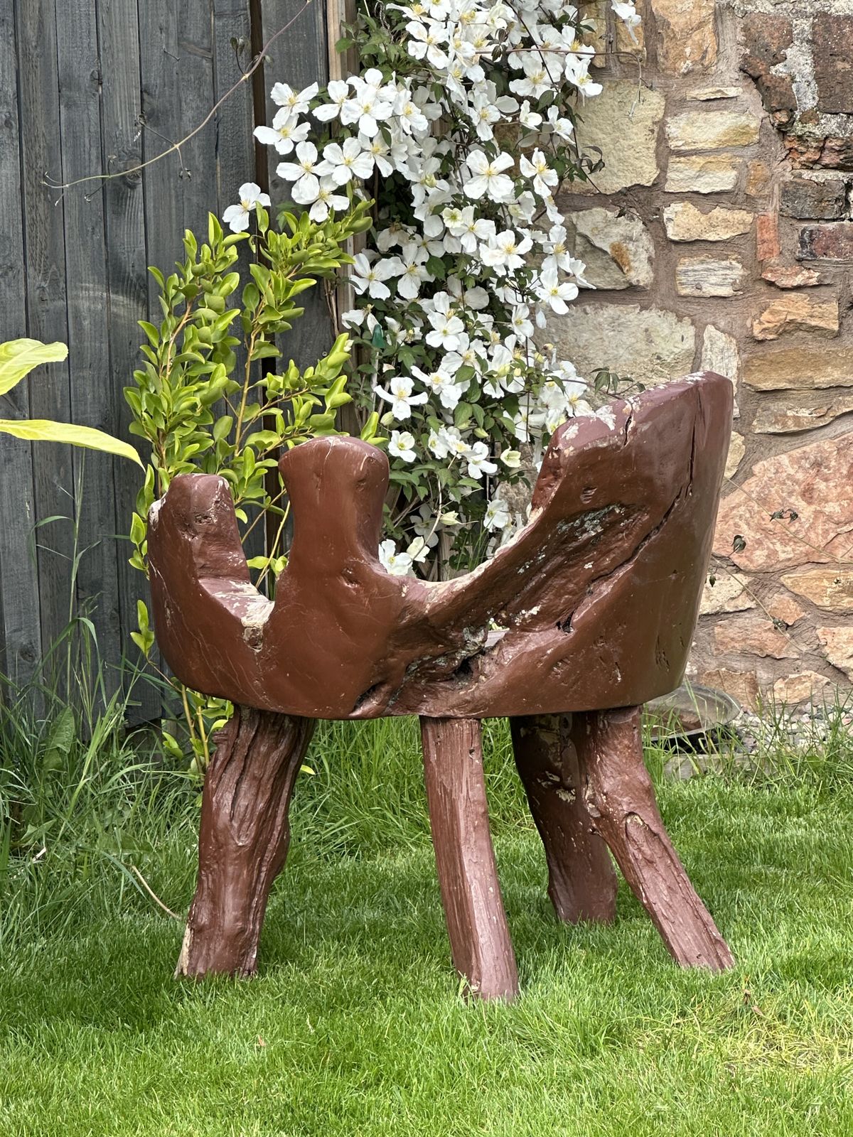A Root Garden Seat With Weathered Paint Finish photo Garden Furniture
