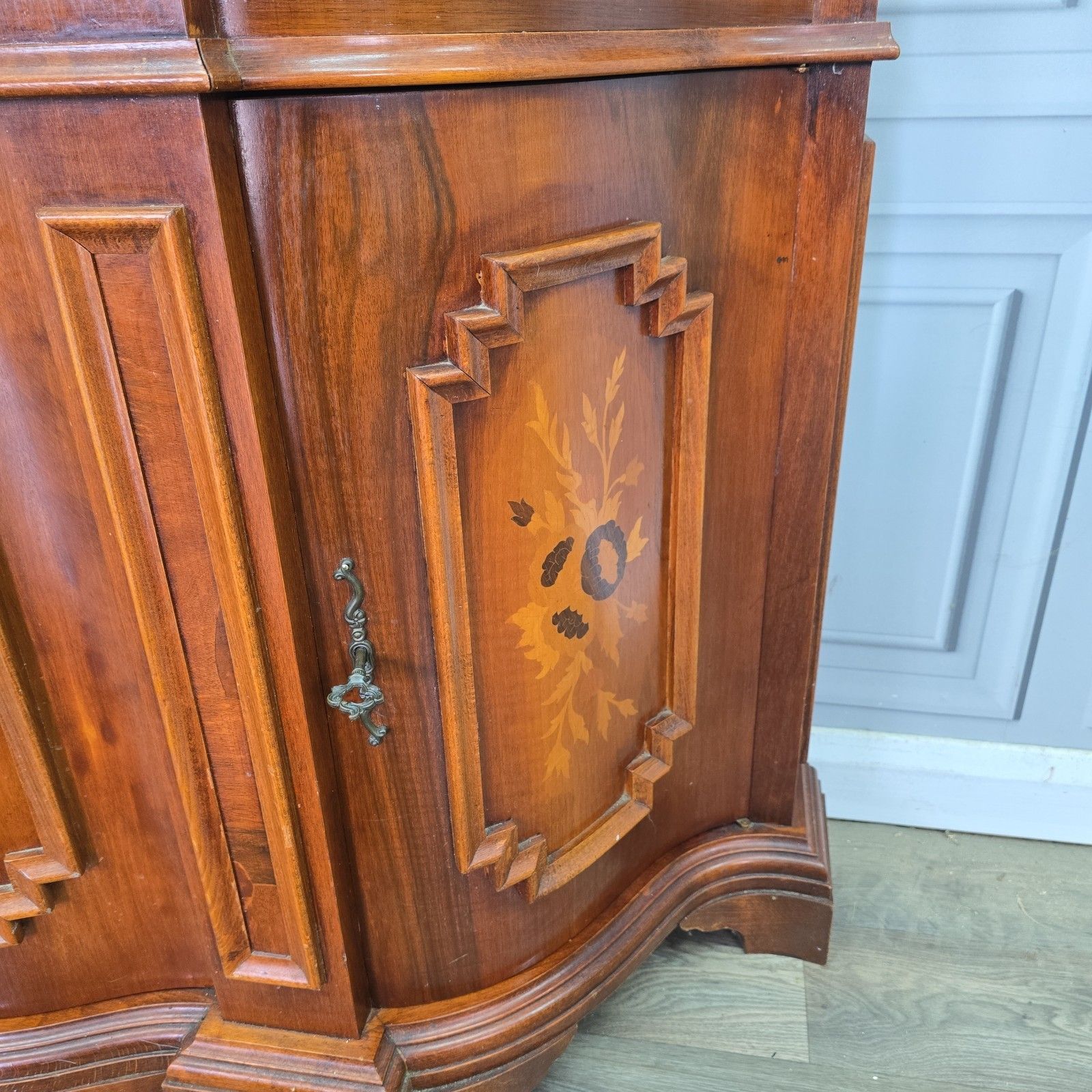 photo buy Vintage Italian Sideboard Inlaid Serpentine Cabinet Cupboard Antique Style