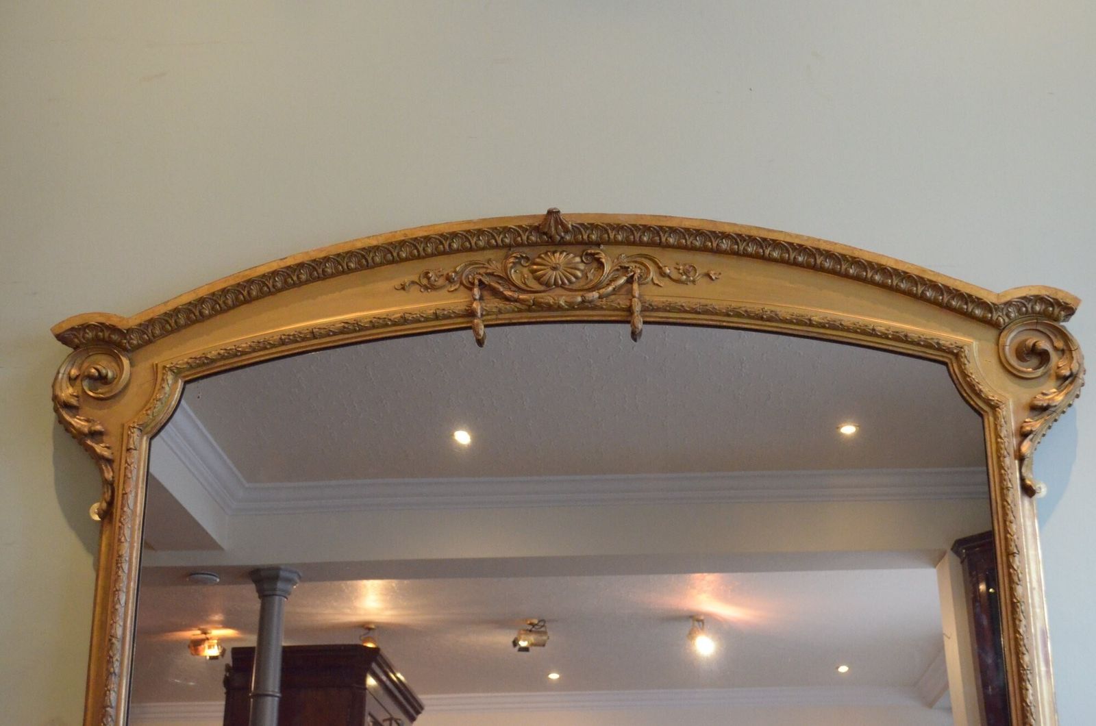 Large Antique Arched And Gilded Wall Mirror Overmantle Mirror H170cm Restored photo vinterior