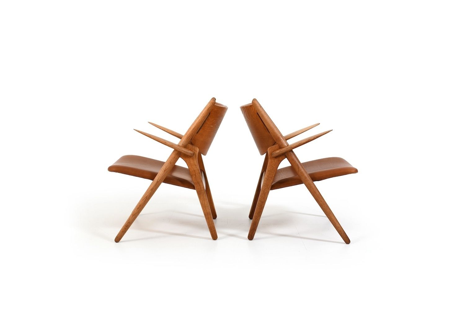 Early Pair Ch 28 Oak Easychairs By Hans J. Wegner photo for sale