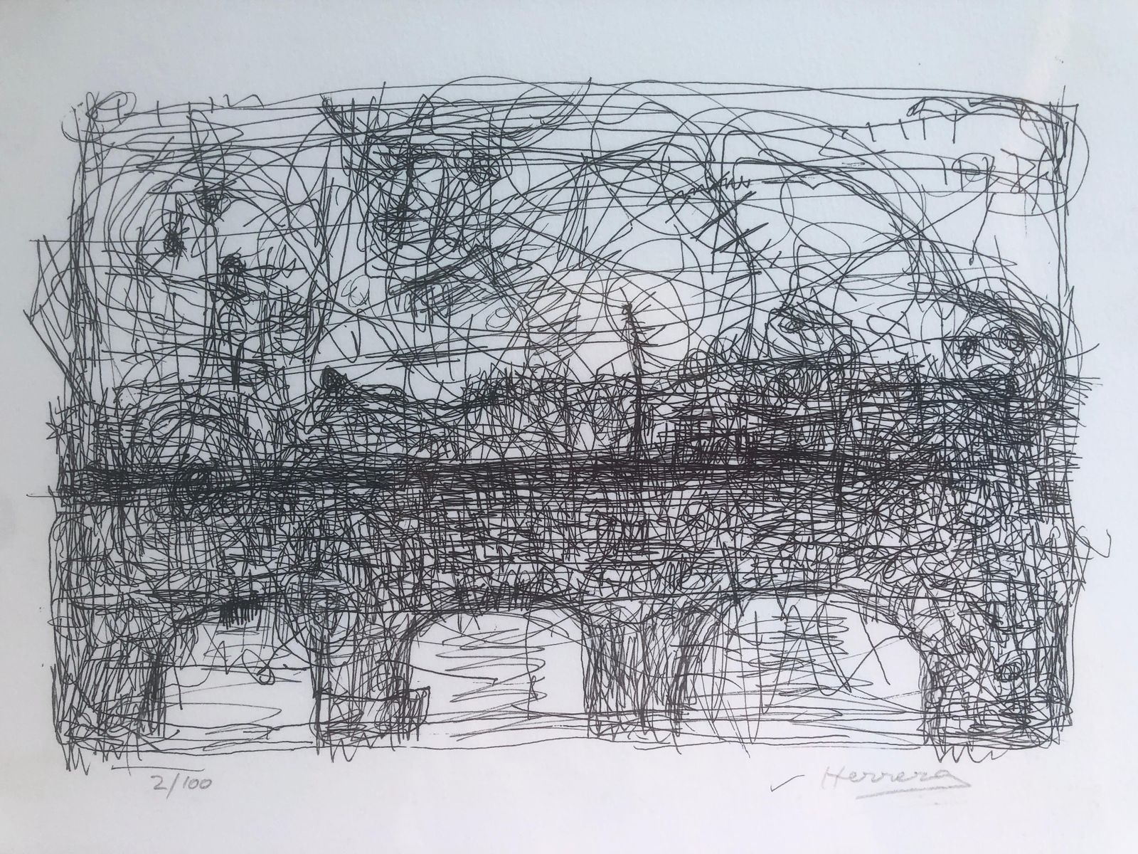 Jose Antonio Herrera Alcazar Abstract Expressionist Bridge And River Lithograph Spanish Contemporary Art C.2010 photo furniture