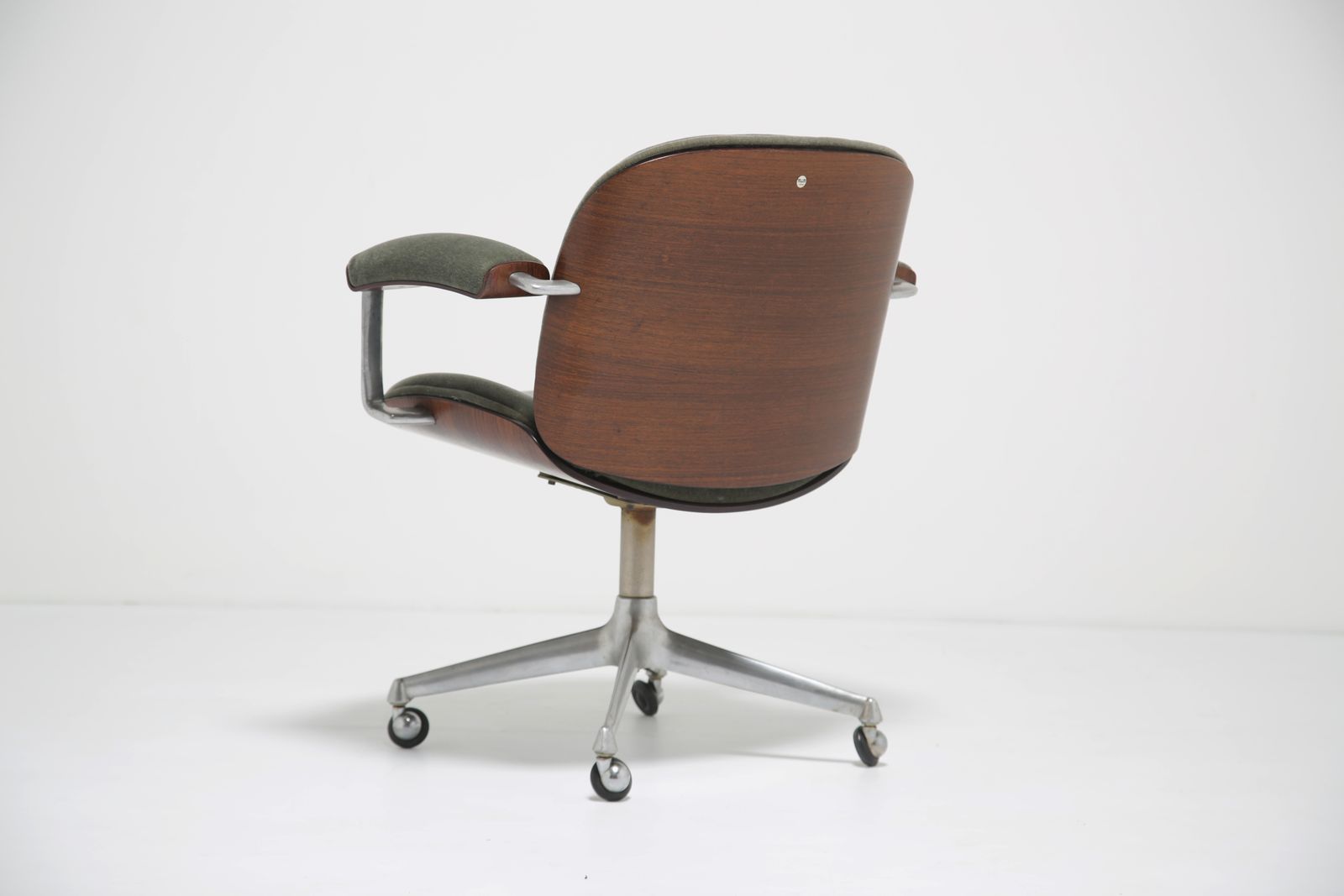photo furniture Ico Parisi Italian Executive Desk Chair, Figured Rosewood Sage Green Mohair Velvet For Mim, Italy, 1960s