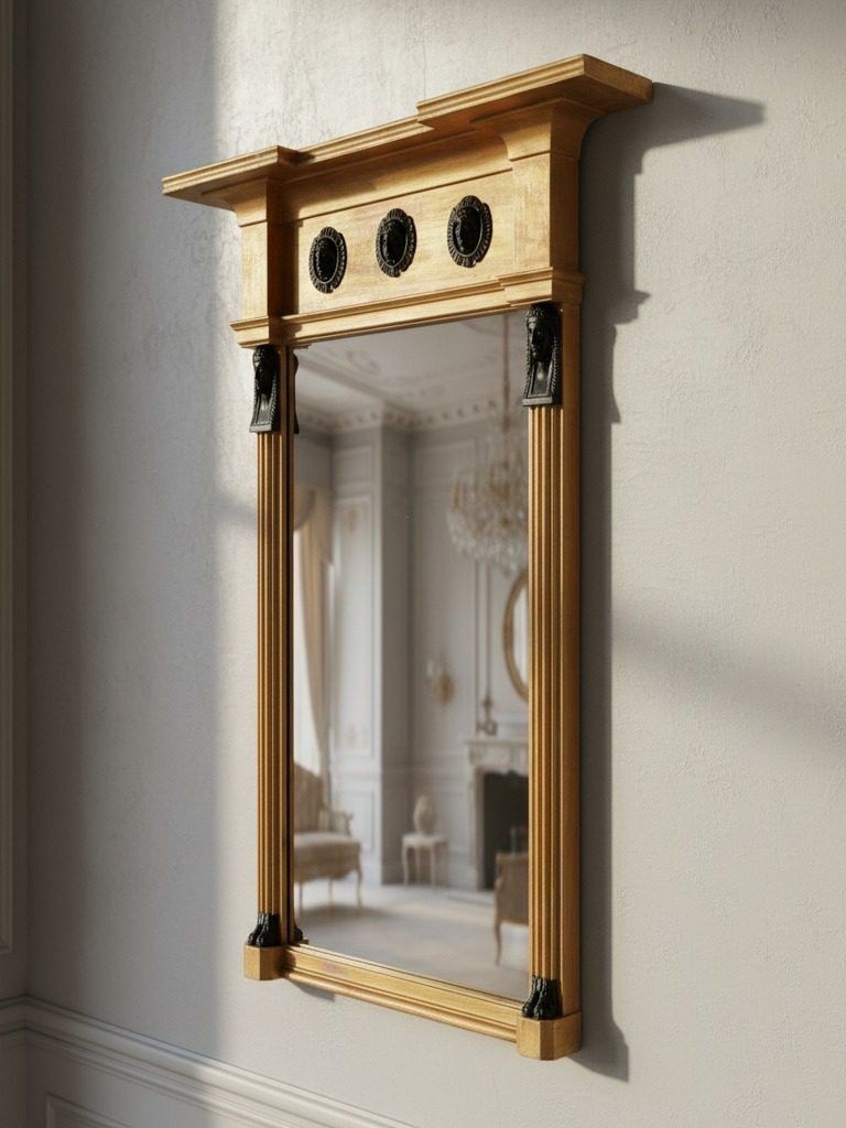 Fine Regency Revival Giltwood & Bronze Egyptian Revival Pier Mirror