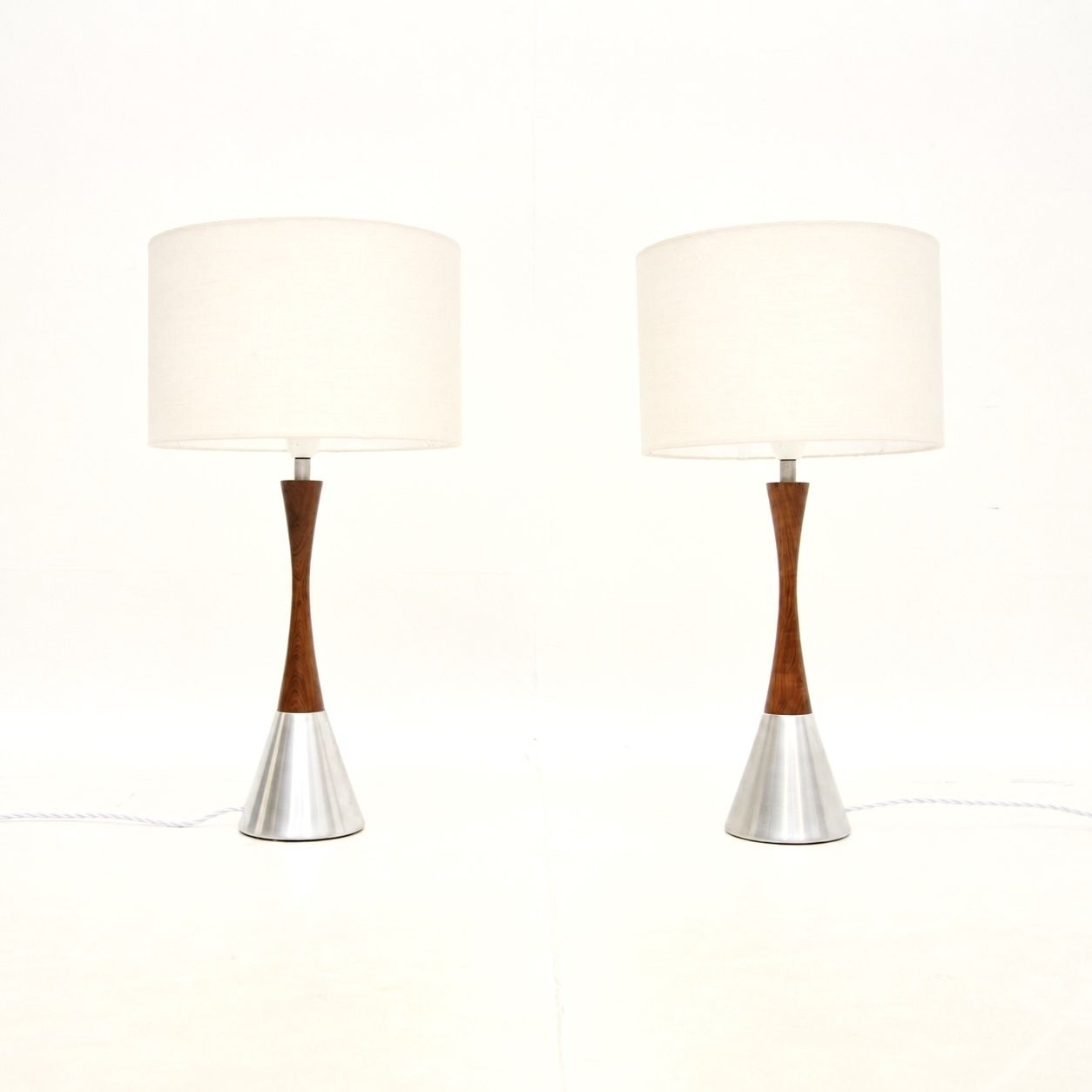 Pair Of Swedish Vintage Rosewood And Steel Table Lamps By Bergboms
