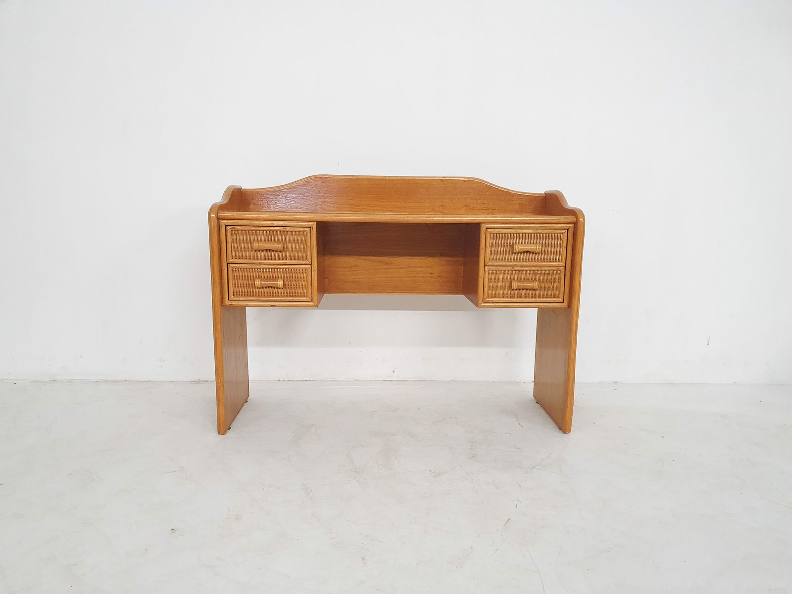 Mid Century Rattan Vanity Or Desk, The Netherlands 1970's